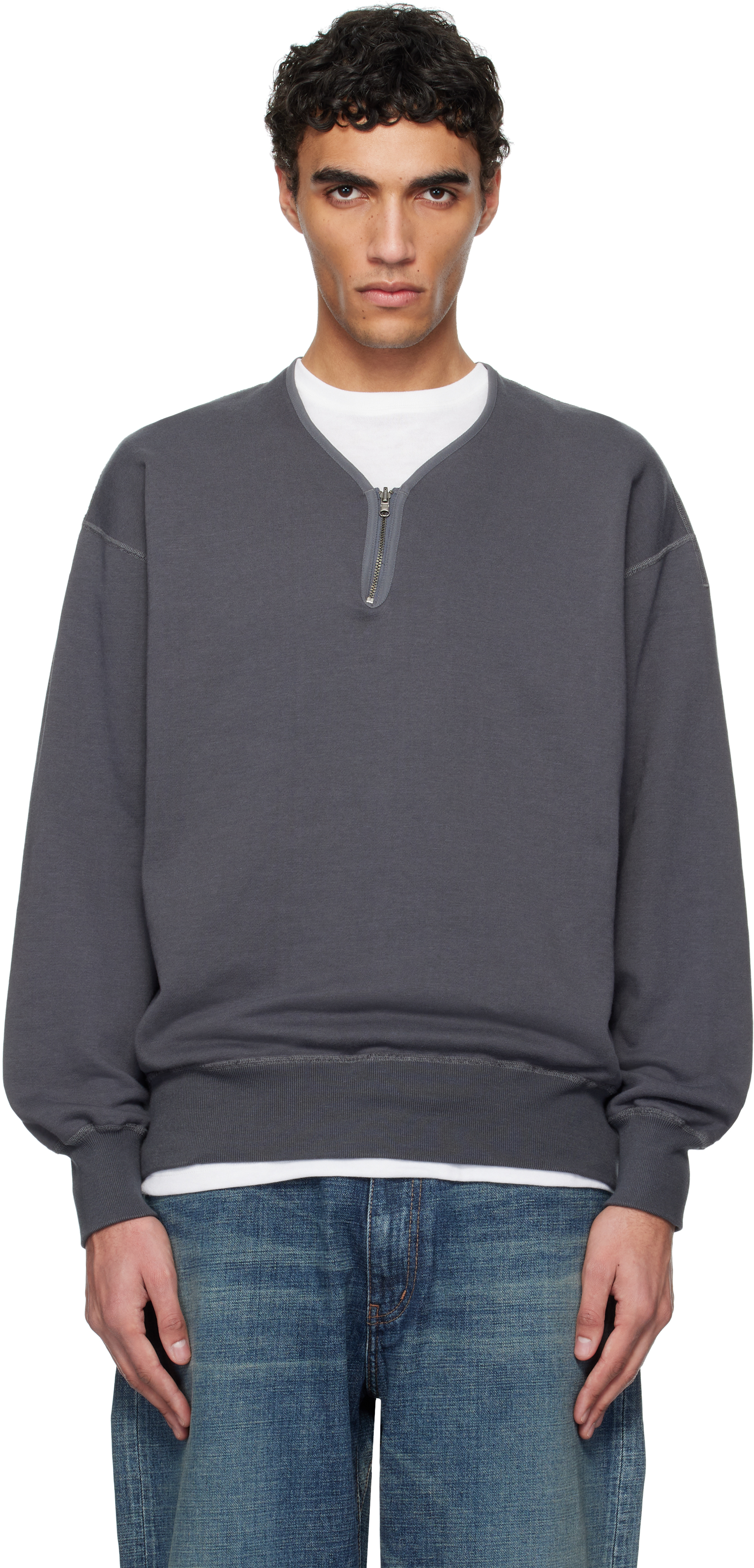 nanamica: Gray Half Zip Reversible Sweatshirt | SSENSE