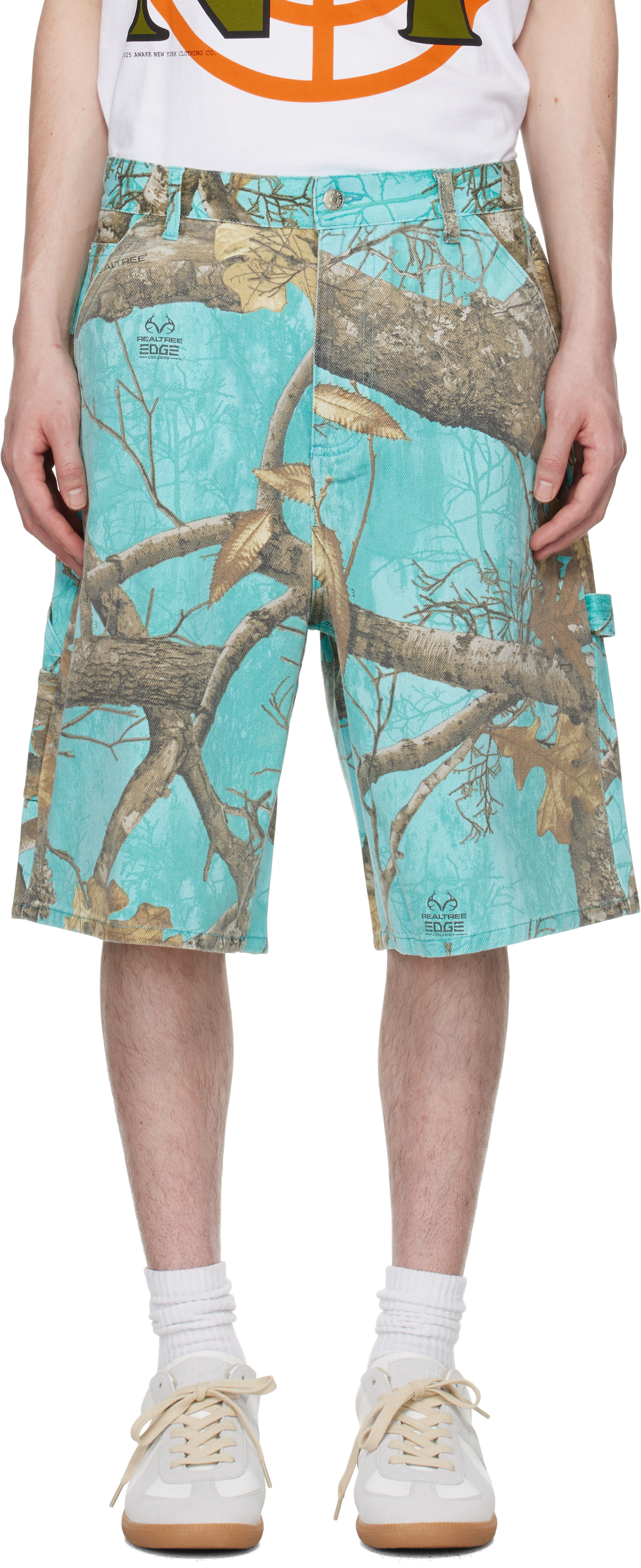 Awake Ny Blue Frayed Script Painter Shorts In Seaglass