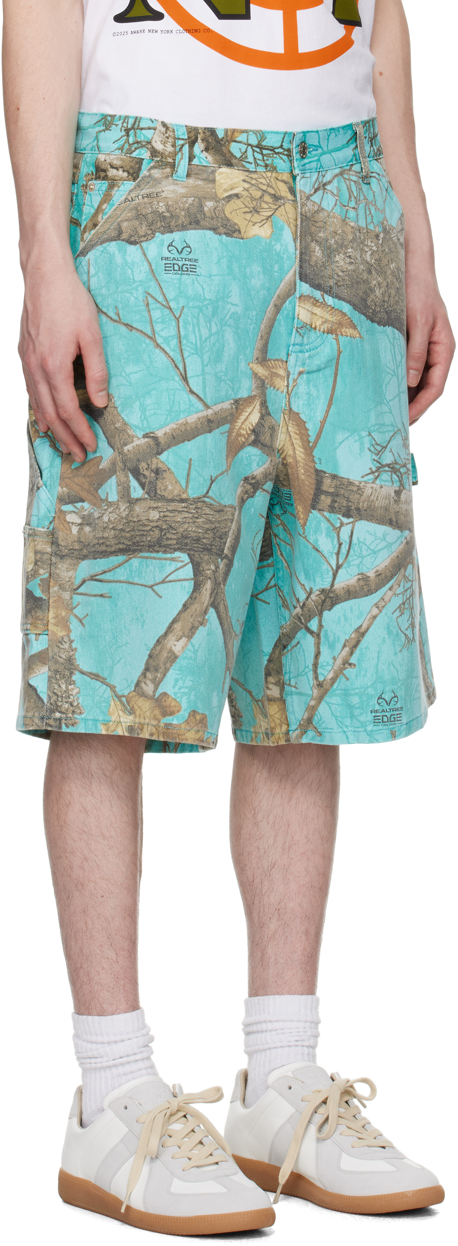 Awake Ny Blue Frayed Script Painter Shorts In Seaglass