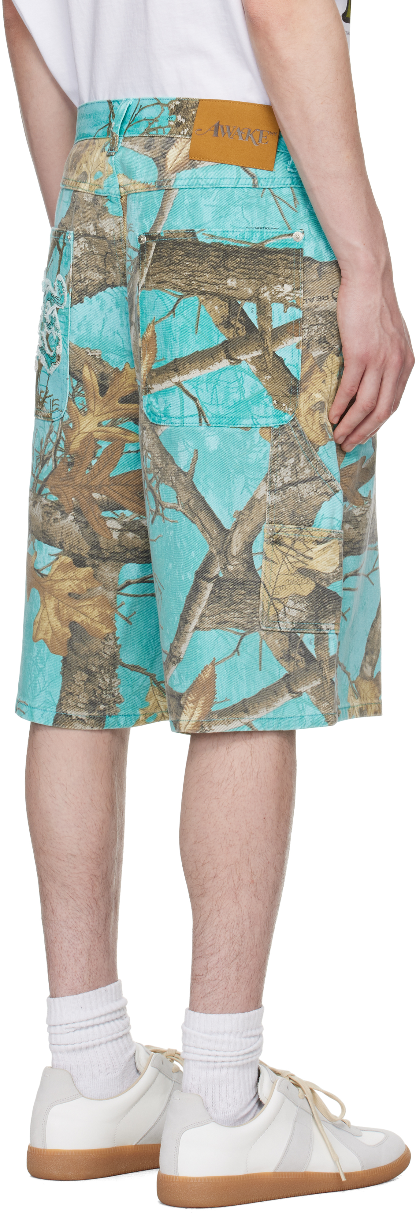 Awake Ny Blue Frayed Script Painter Shorts In Seaglass