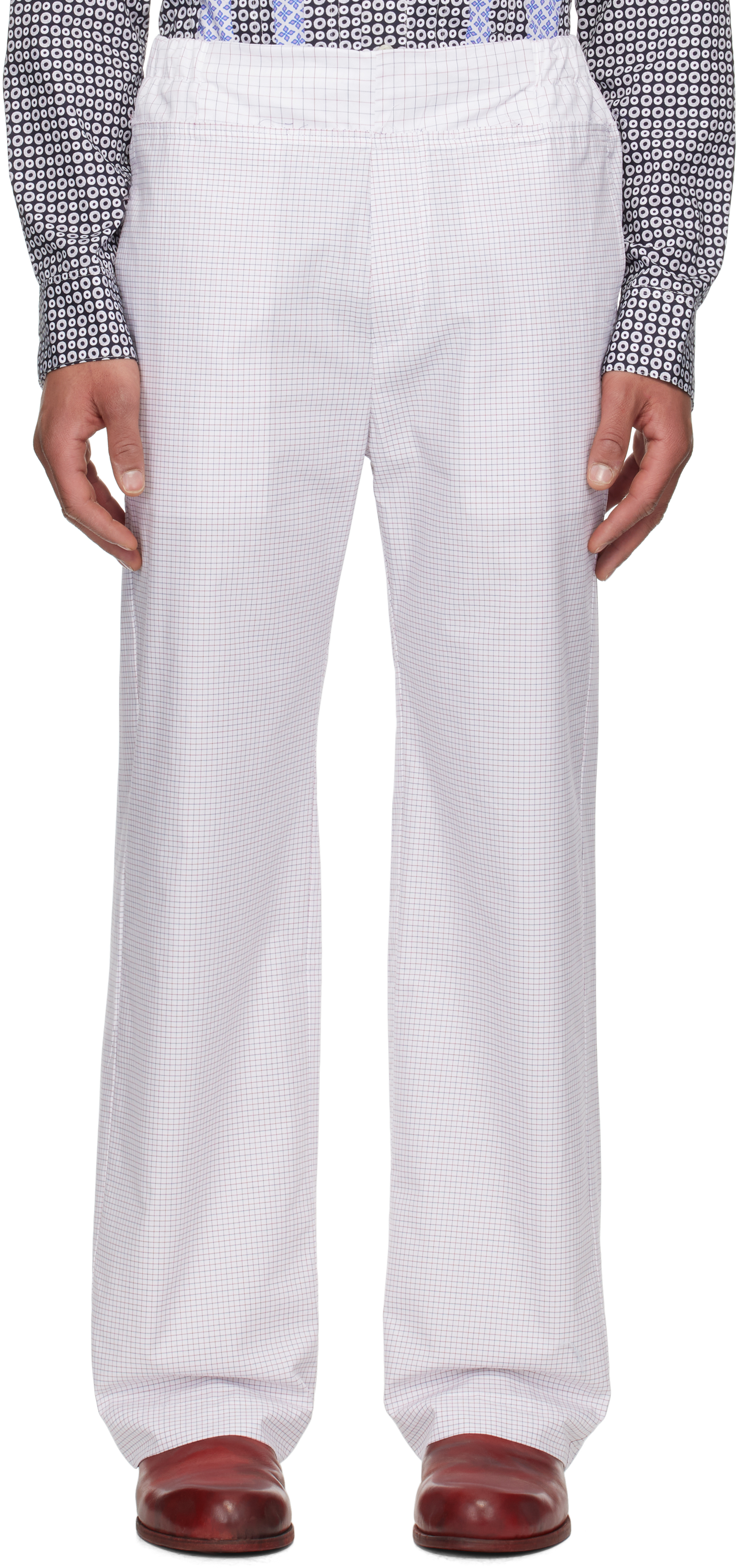 White Patchwork Elasticized Trousers