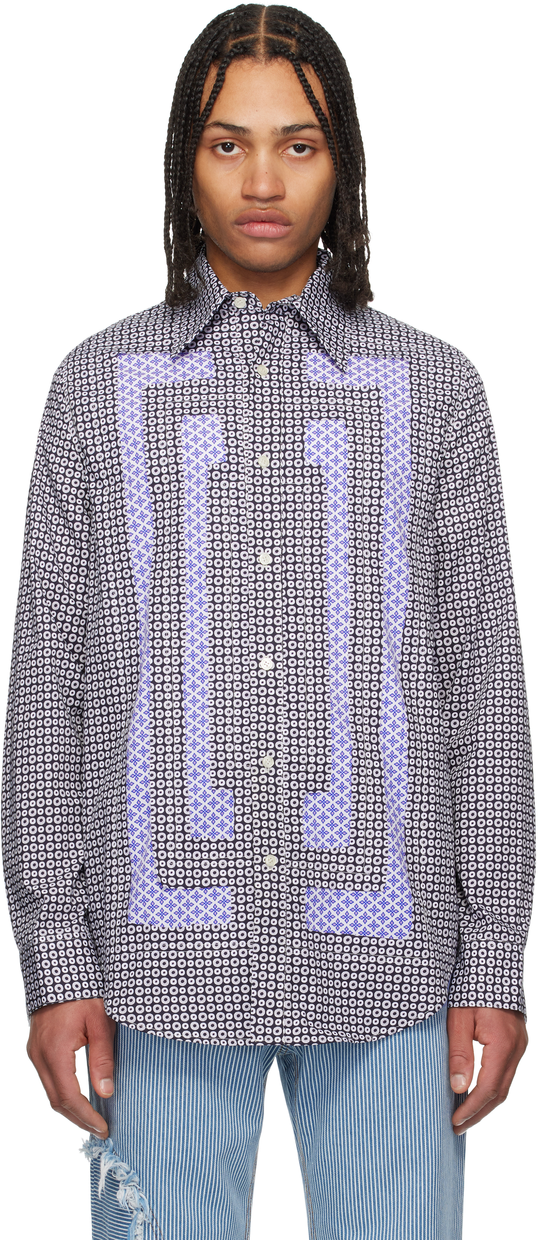 Navy Flower Cotton 'Scratch The Itch' Shirt