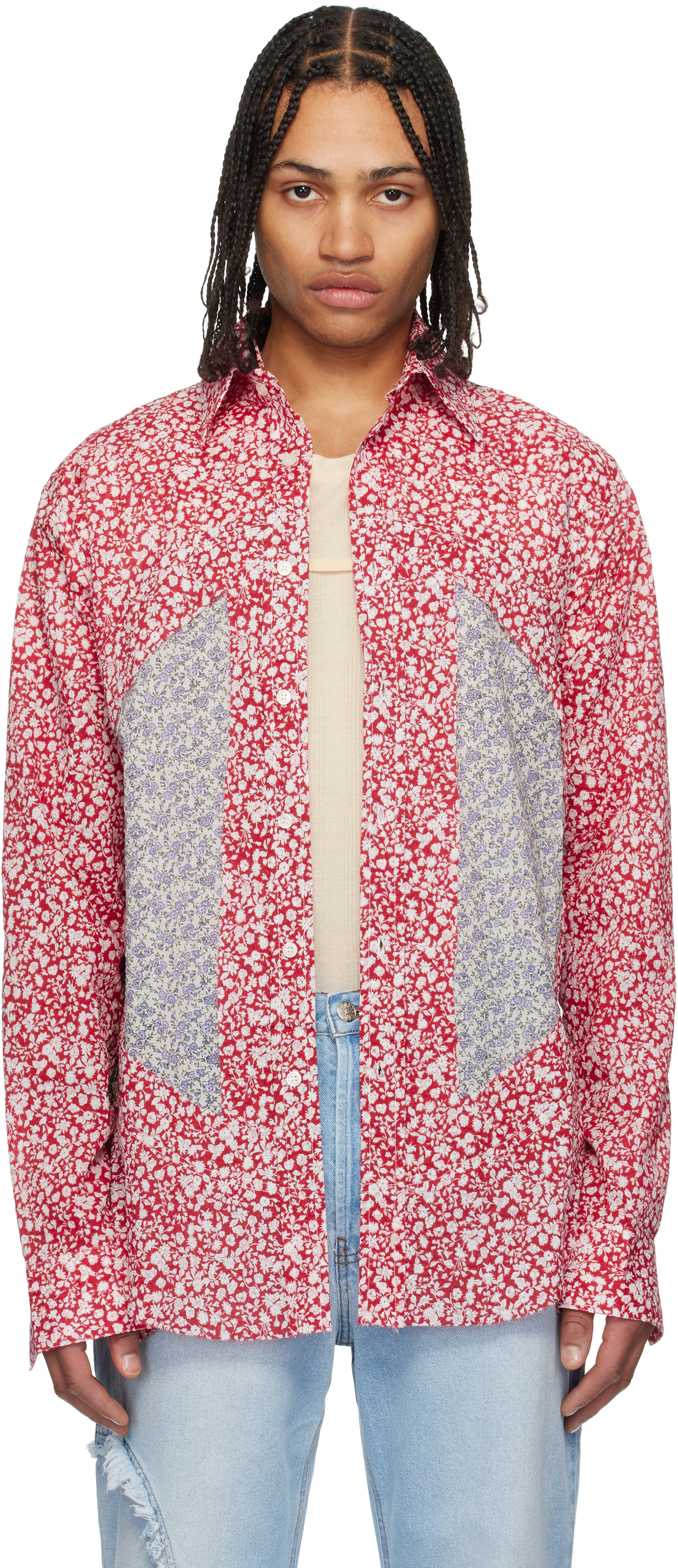 Red Floral Cotton Classic Lung Window Shirt