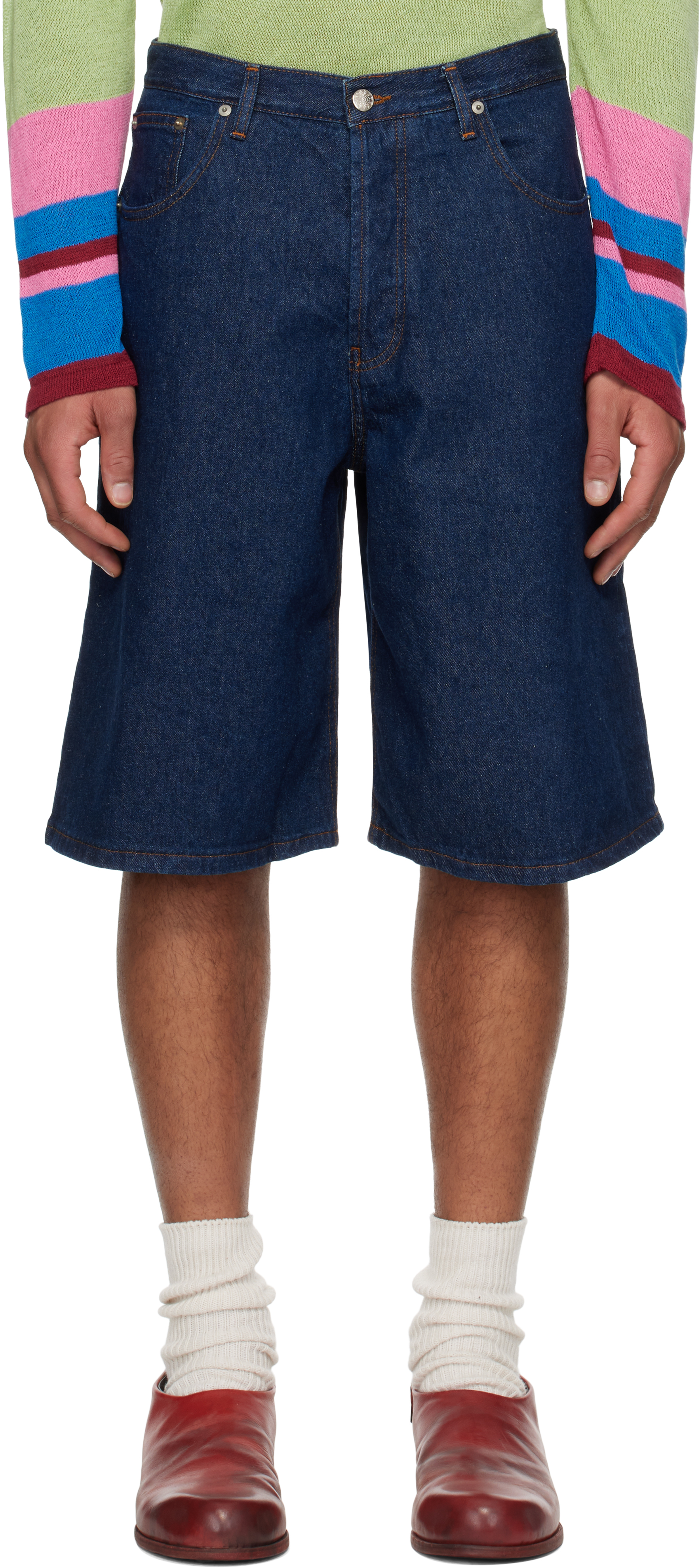 Indigo Lightweight Denim Circle Window Shorts