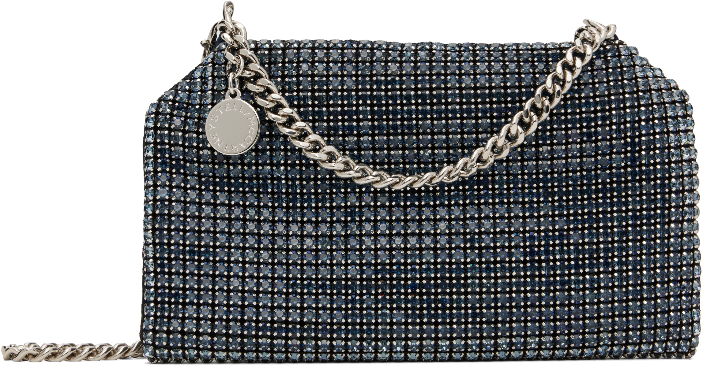 Stella Mccartney Navy Falabella Crystal Mesh Shoulder Bag In 4101 Ink