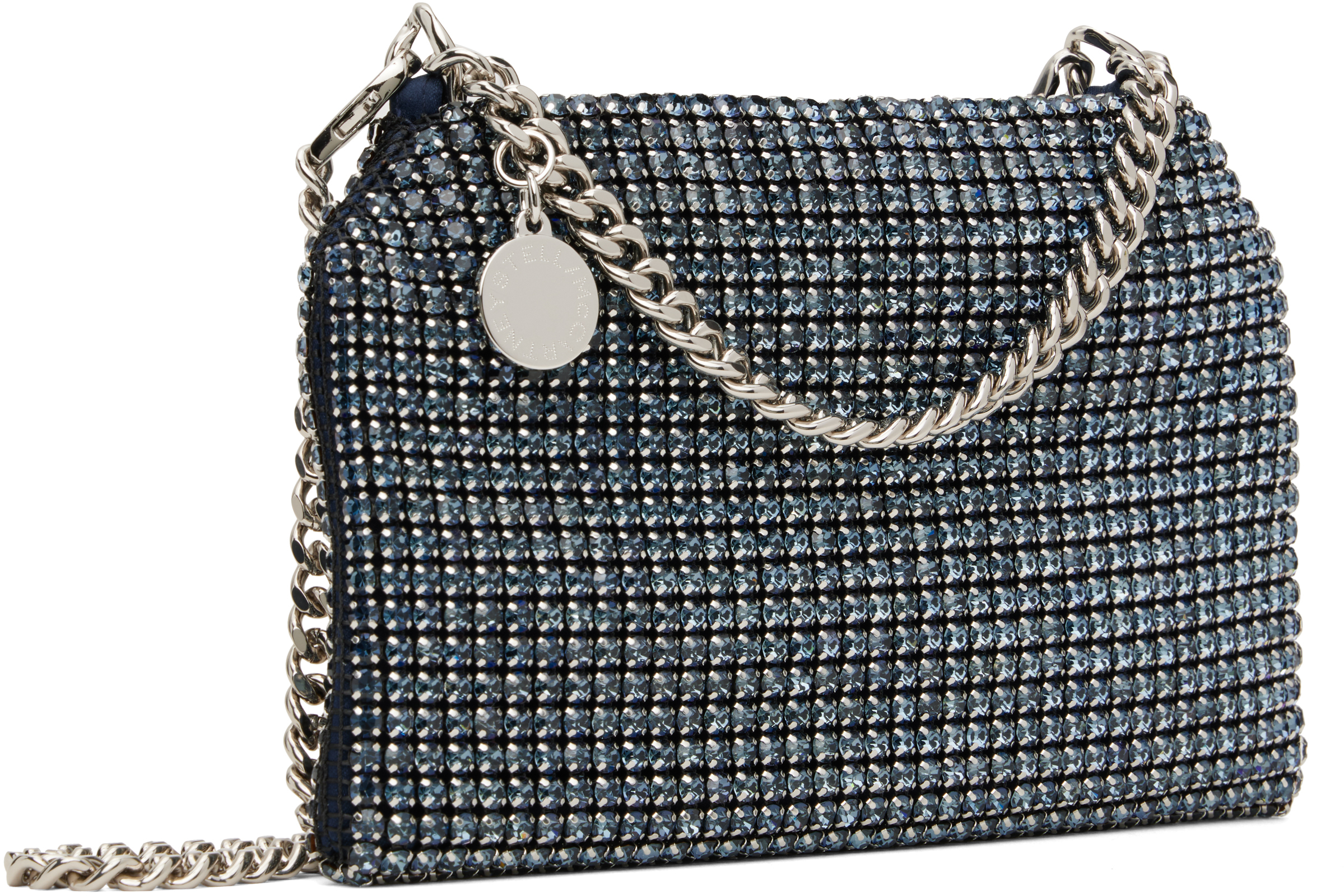 Stella Mccartney Navy Falabella Crystal Mesh Shoulder Bag In 4101 Ink