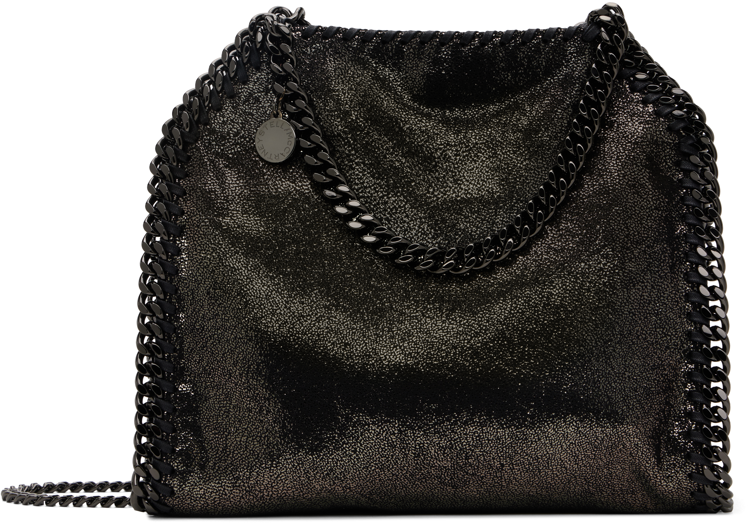 Shop Stella Mccartney Black Falabella Mini Tote In 1111 Ruthenium