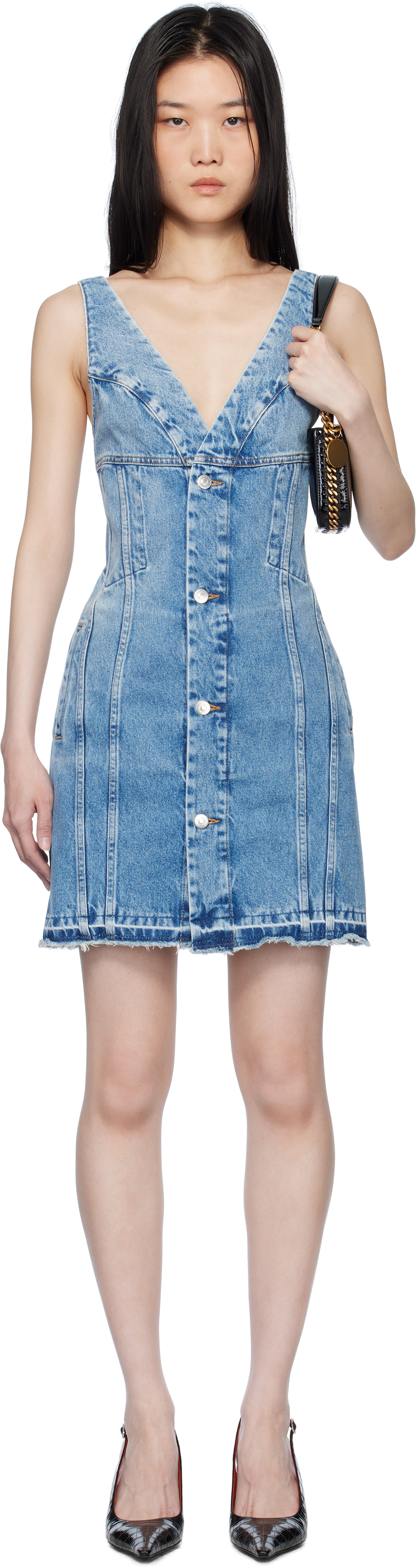 関税.送料込STELLA MCCARTNEY デニムミニワンピース Stella McCartneyのブルー ヴィンテージ ウォッシュ デニム ミニ