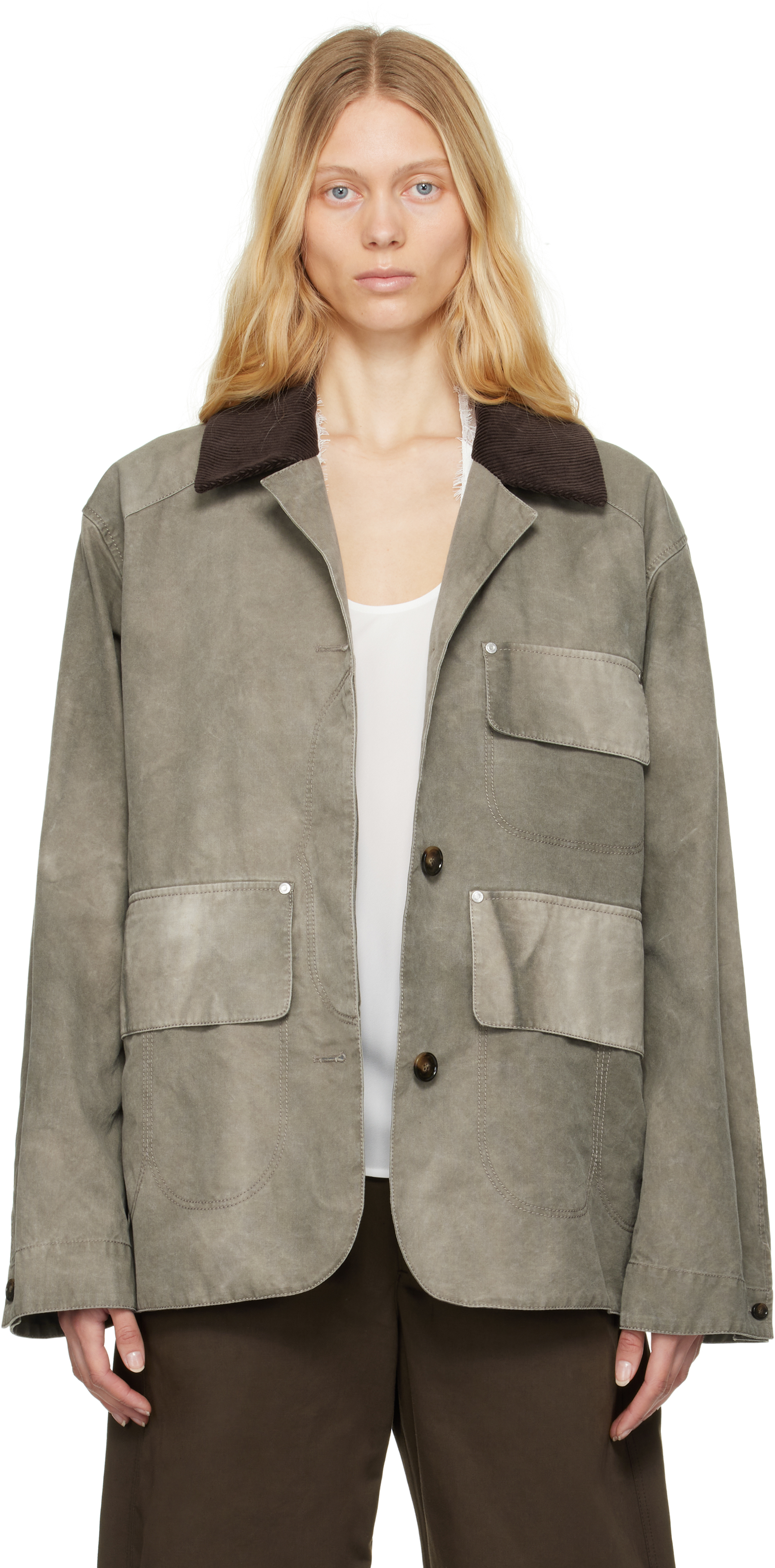 Stella Mccartney Gray Corduroy Collar Aged Jacket In 1506 Smoke