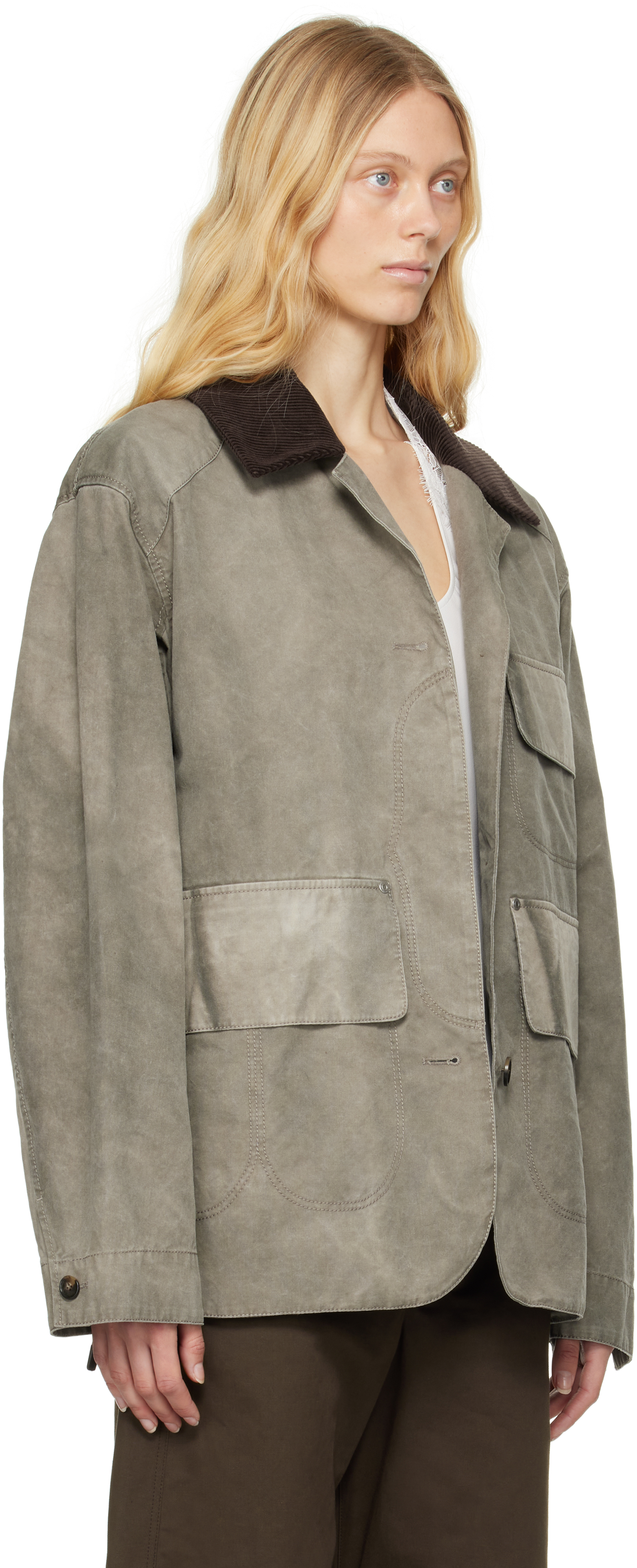 Stella Mccartney Gray Corduroy Collar Aged Jacket In 1506 Smoke