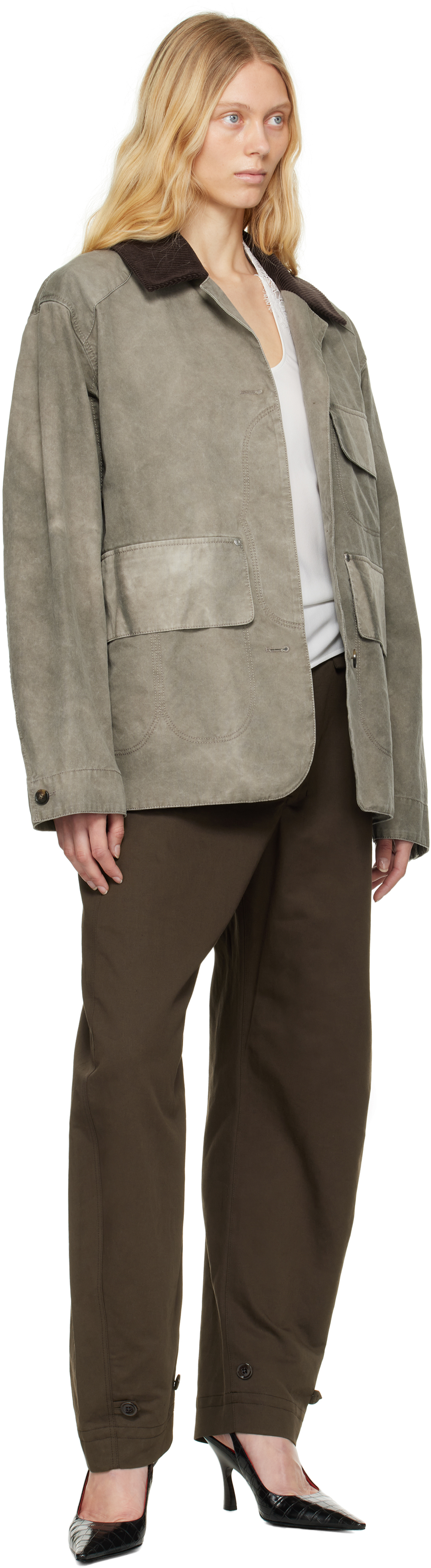 Stella Mccartney Gray Corduroy Collar Aged Jacket In 1506 Smoke