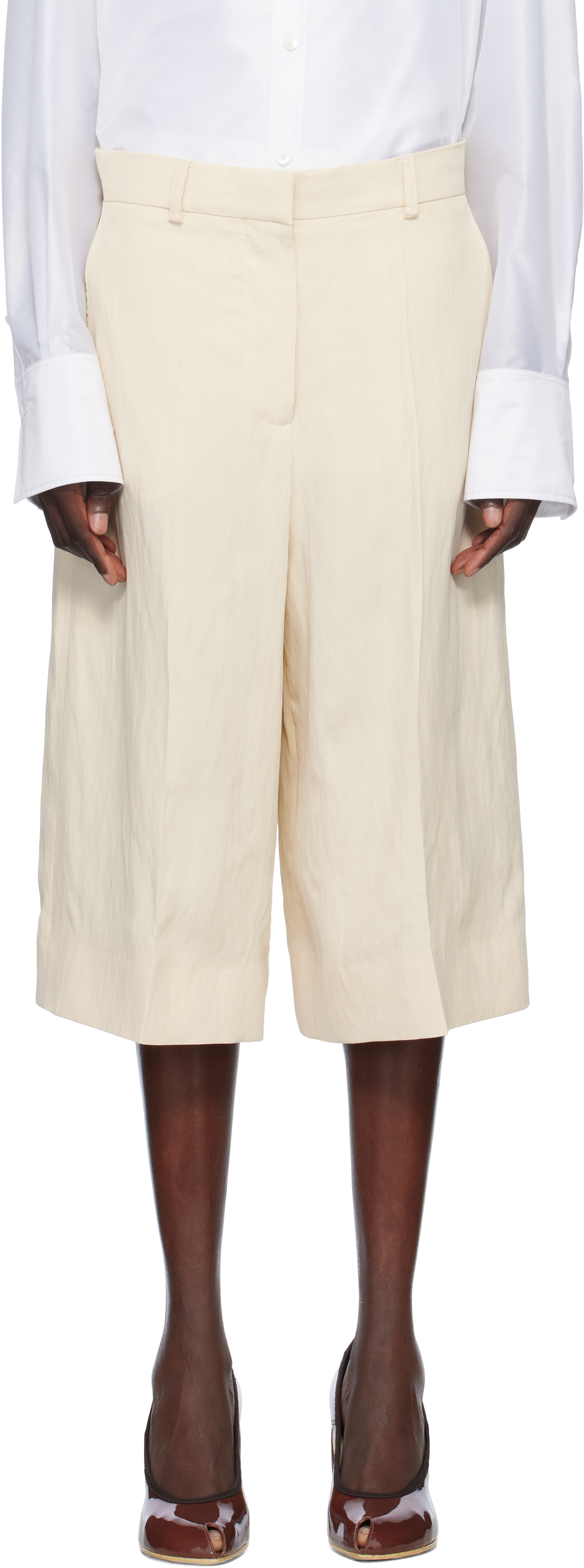 Stella Mccartney Off-white Linen Culotte Shorts
