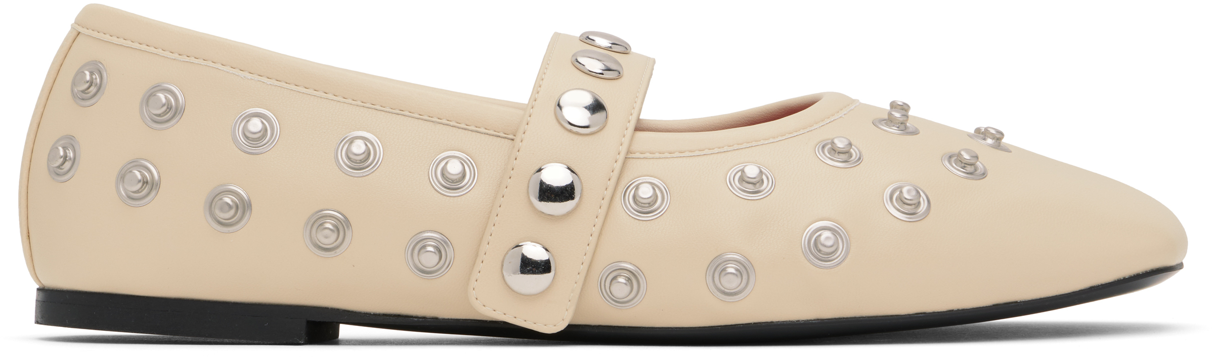 Beige Ryder Popper-Studded Ballerina Flats