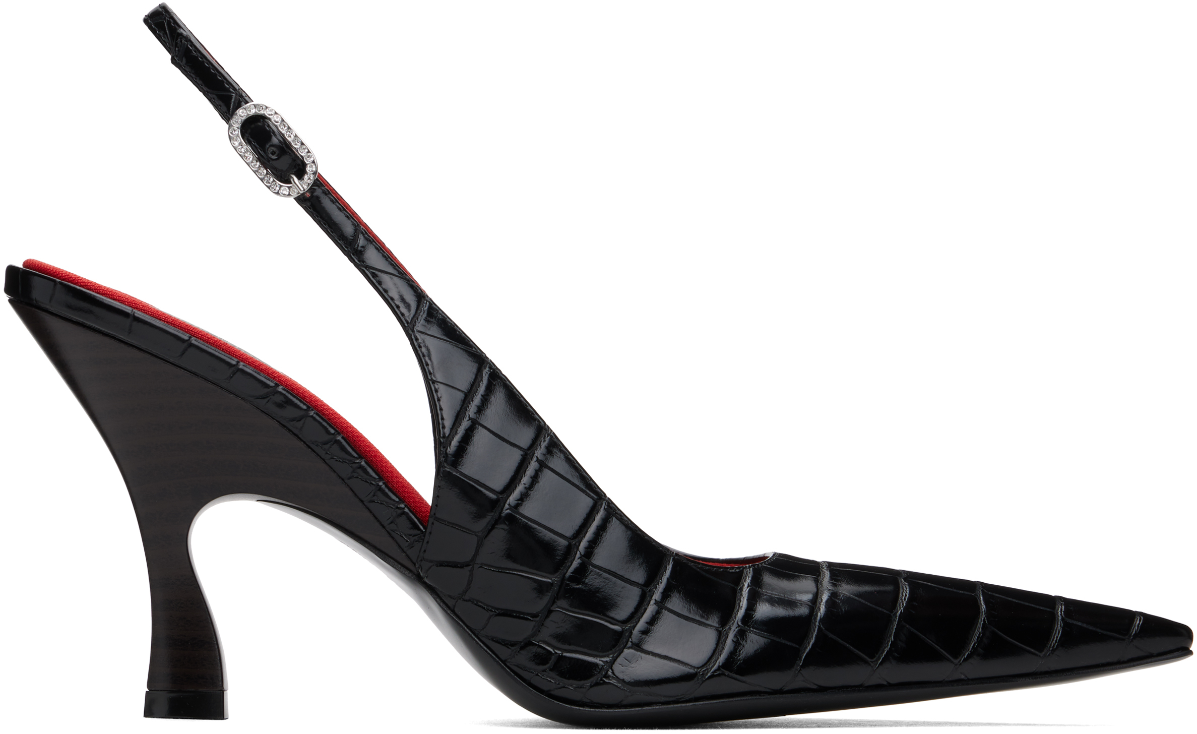 Black Elsa Pointed Toe Slingback Heels