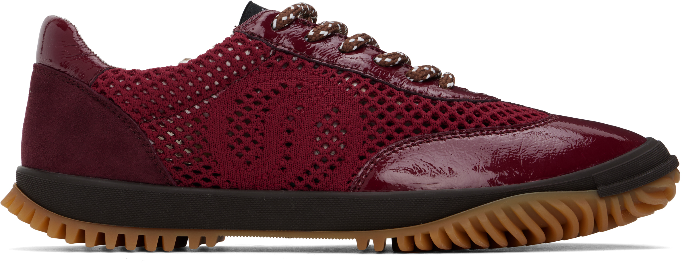 Burgundy S-Wave Sport Mesh Paneled Sneakers