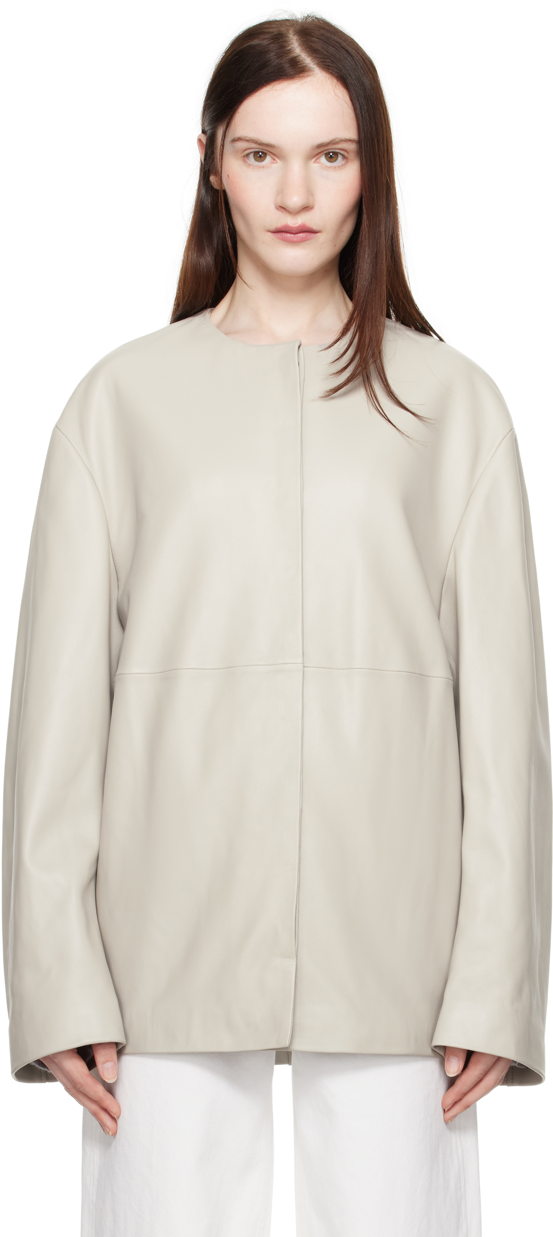 【関税込み】Loulou de Saison グレー Atalia レザージャケット Gray Atalia Leather Jacket by Loulou de Saison on Sale