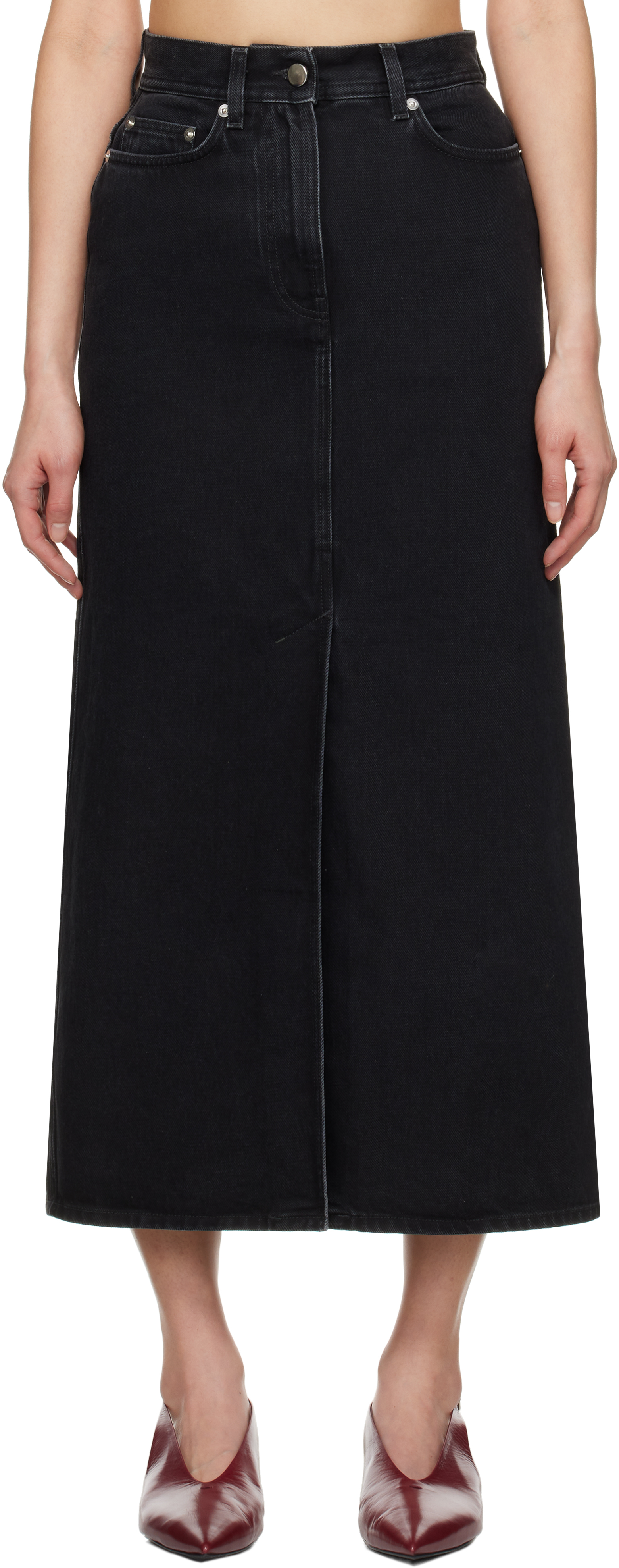 LOULOU STUDIO BLACK RONA DENIM MAXI SKIRT