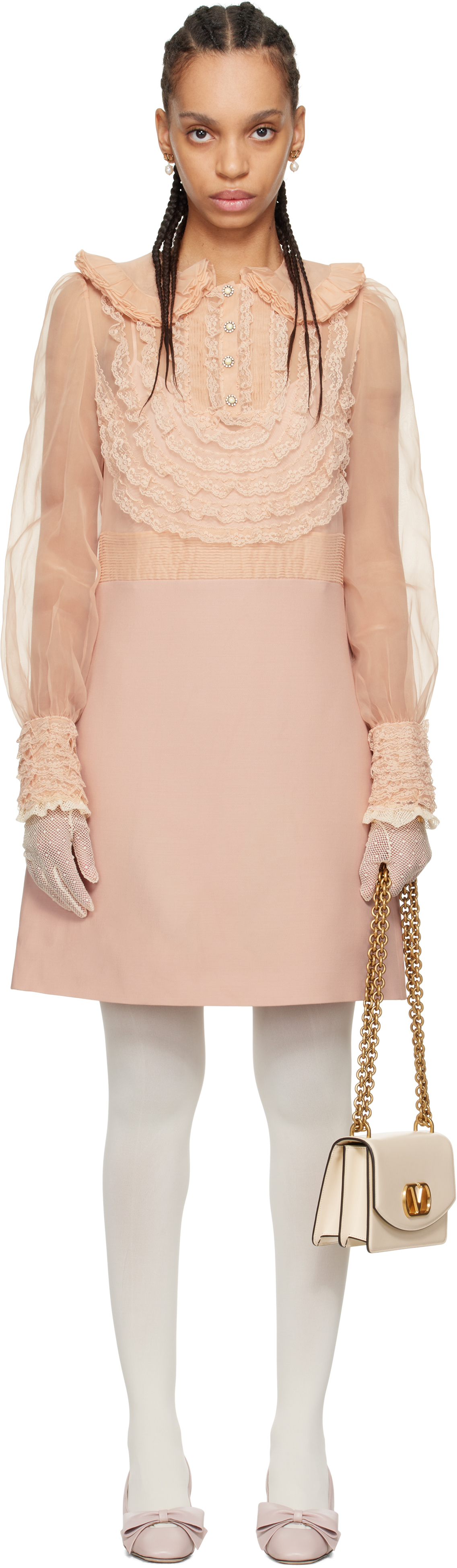 Pink Embroidered Crepe Couture Minidress