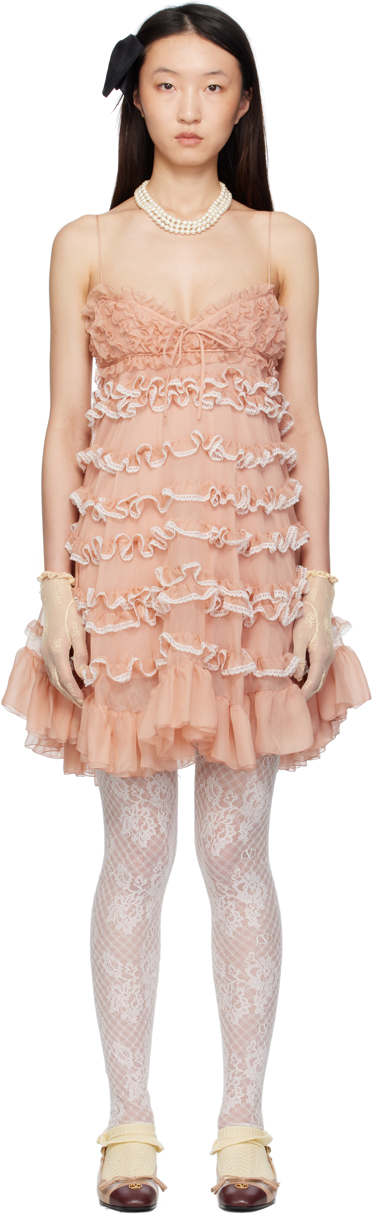 VALENTINO ヴァレンティノ シルクシフォンドレス ローズプリント Valentino: ピンク シフォン ミニドレス | SSENSE 日本