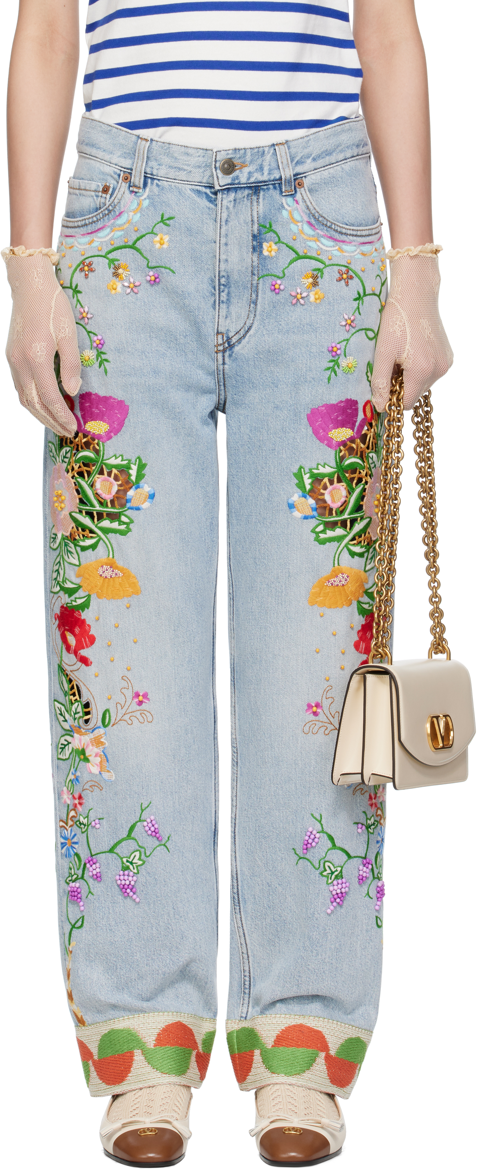 Blue Embroidered Jeans