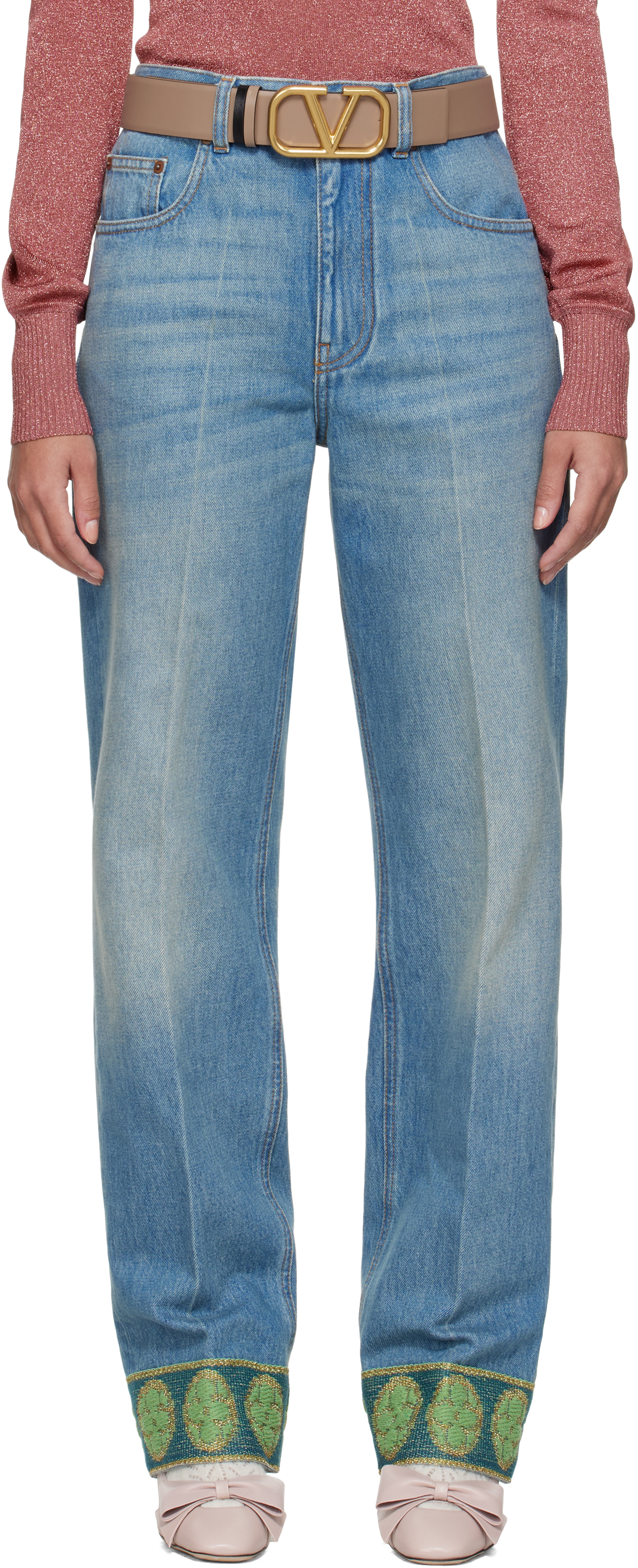 Blue Jacquard Trims Jeans