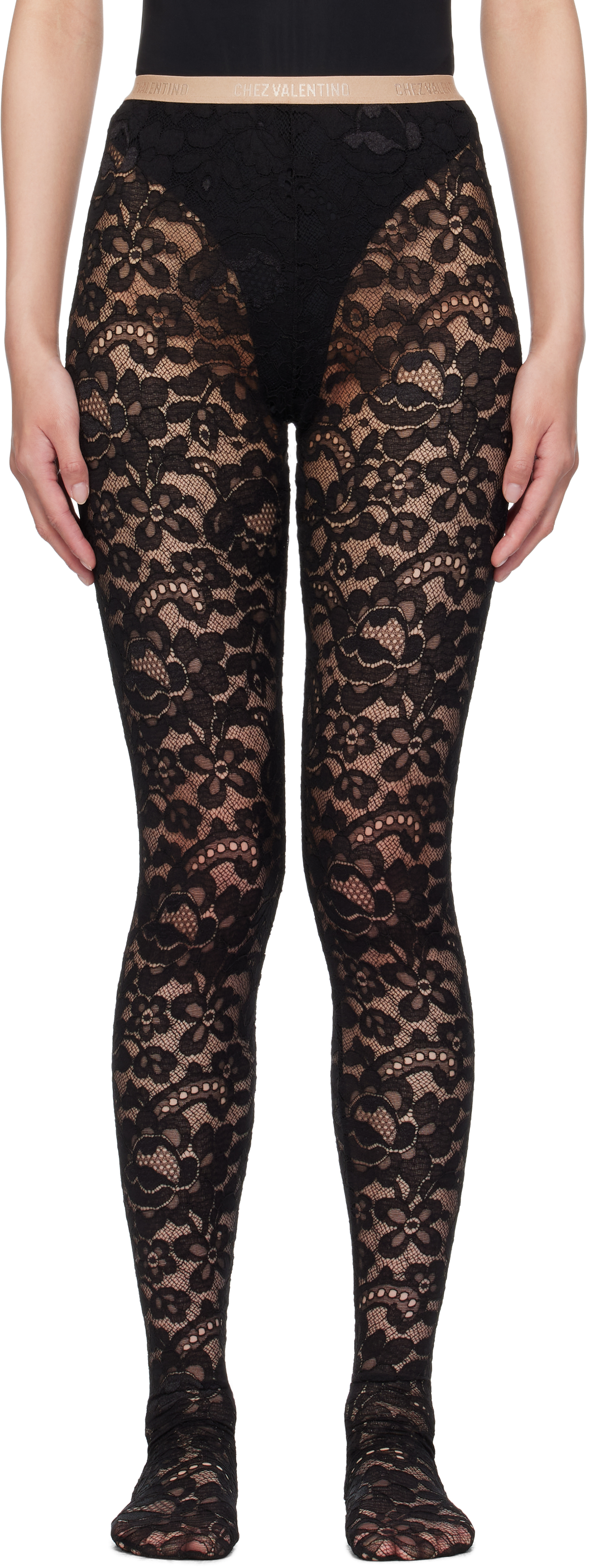 Black Rebrodé Lace Tights