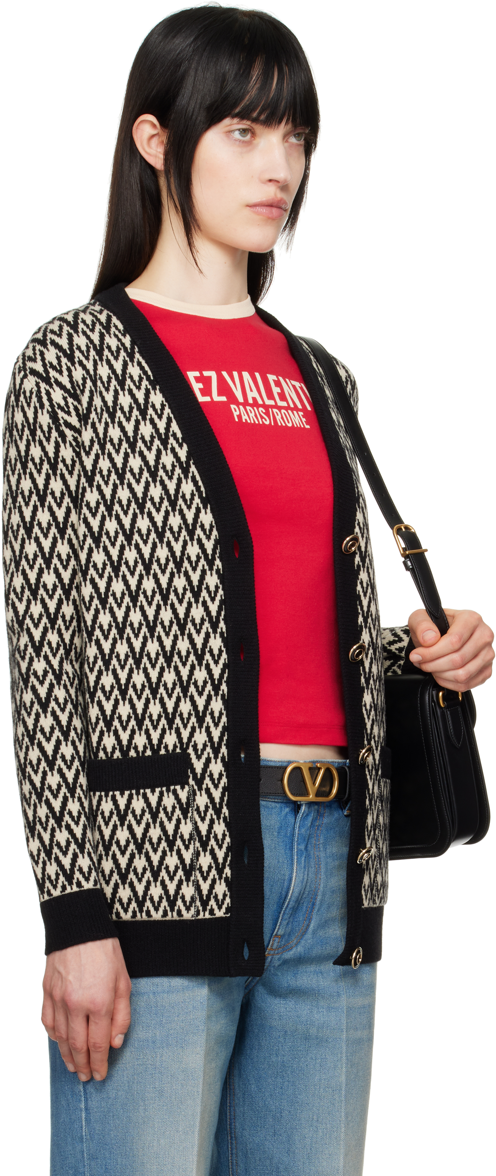 Valentino Knitwear Logo In Rex Crema/nero