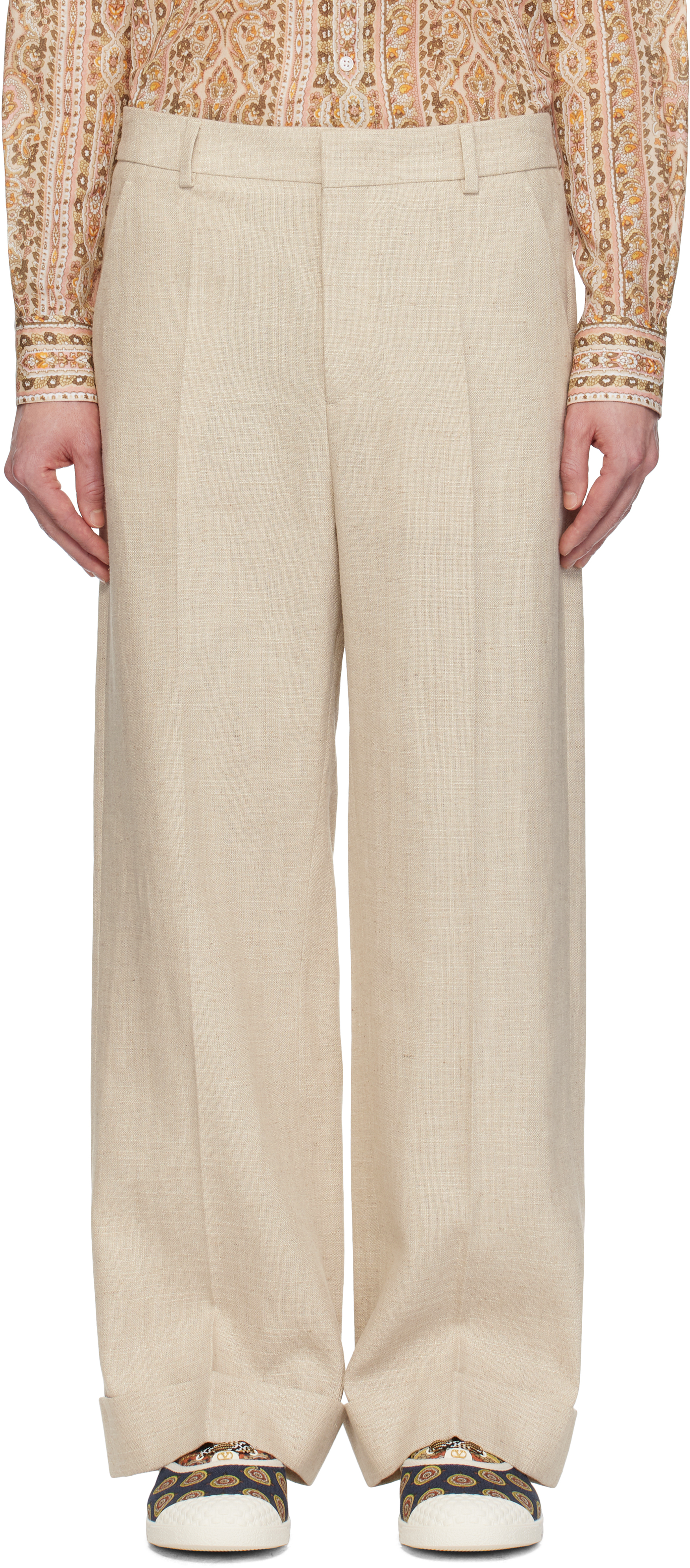 Beige Pinched Seam Trousers