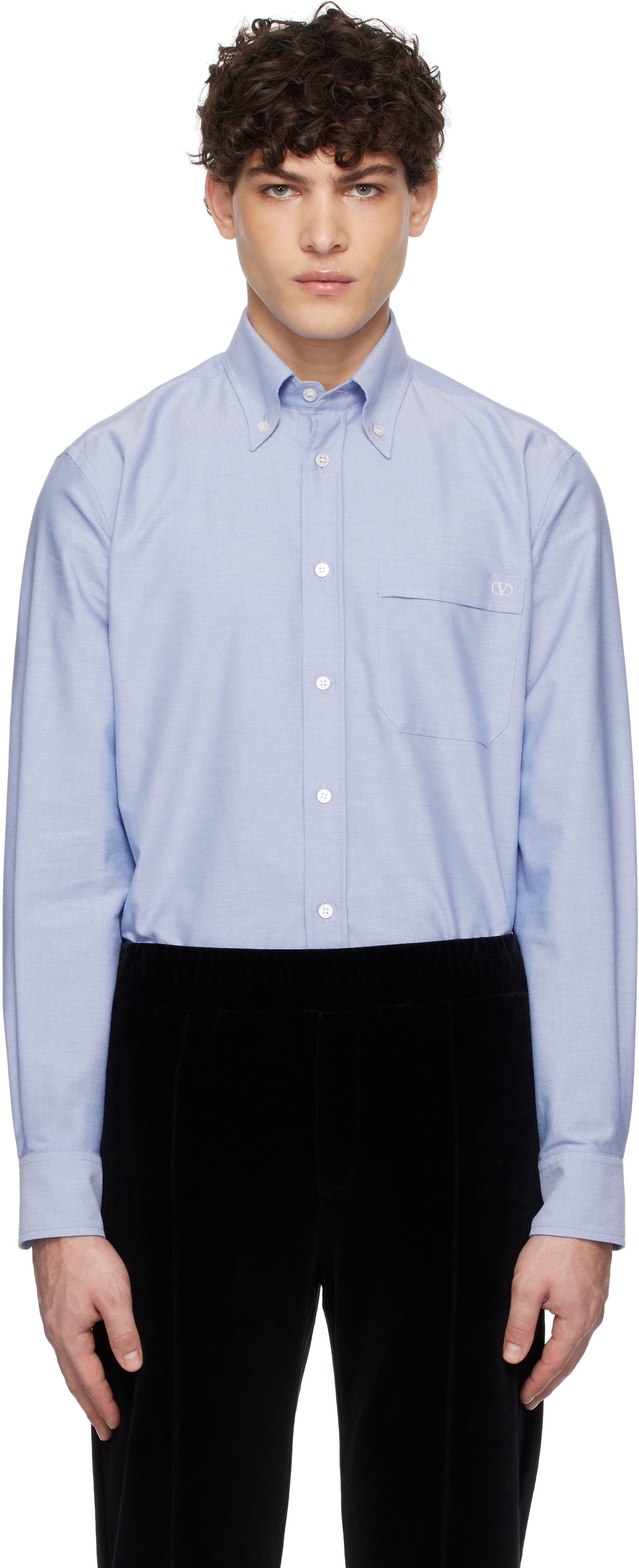 Blue Vlogo Embroidered Cotton Shirt