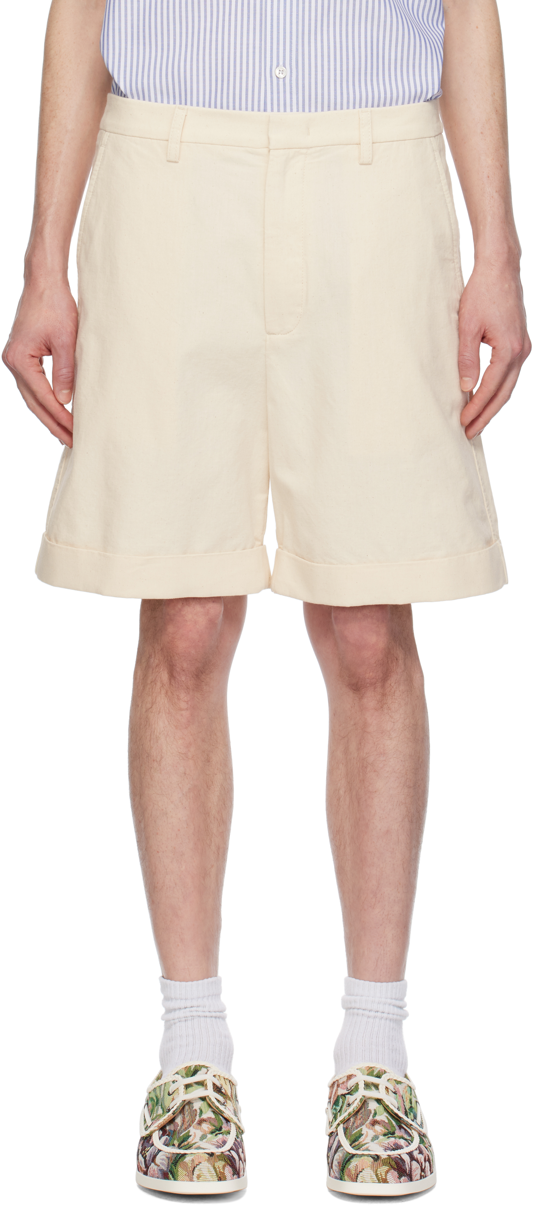 Beige Rolled Cuff Shorts