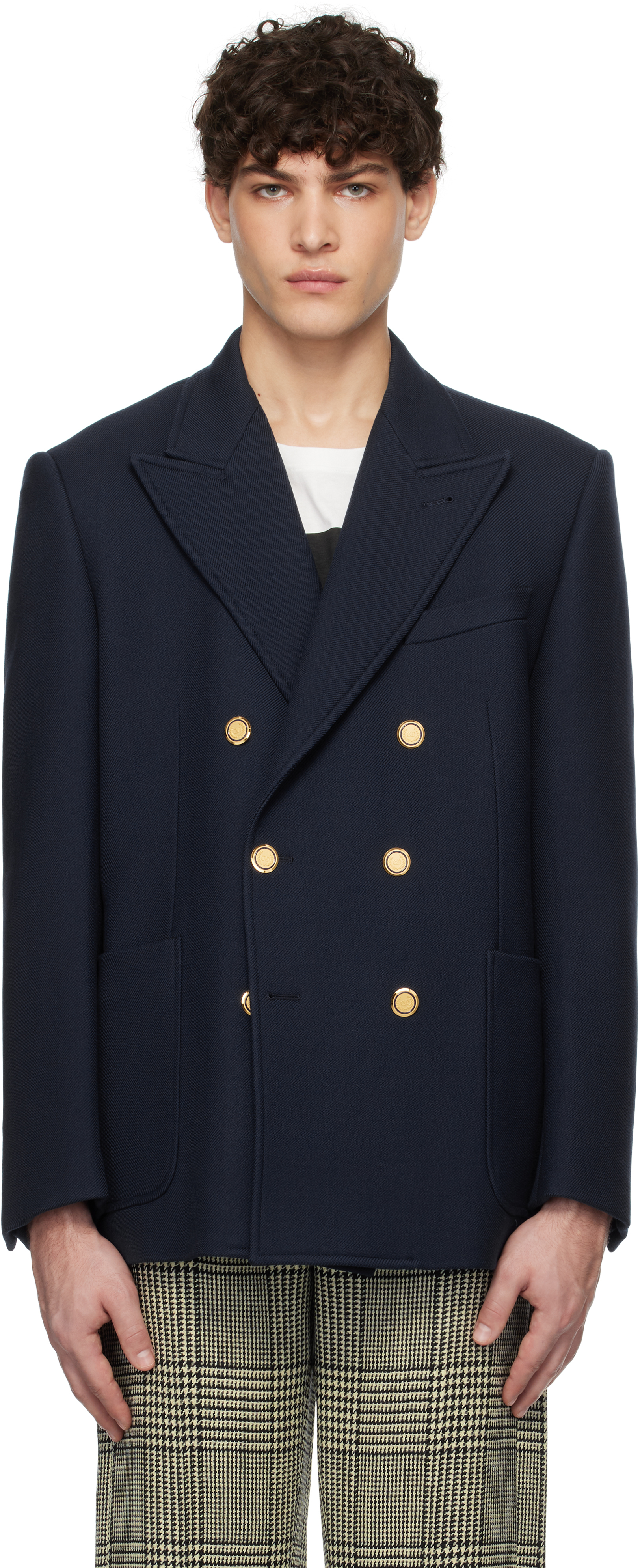 Navy Double-Breasted Double Wool Blazer