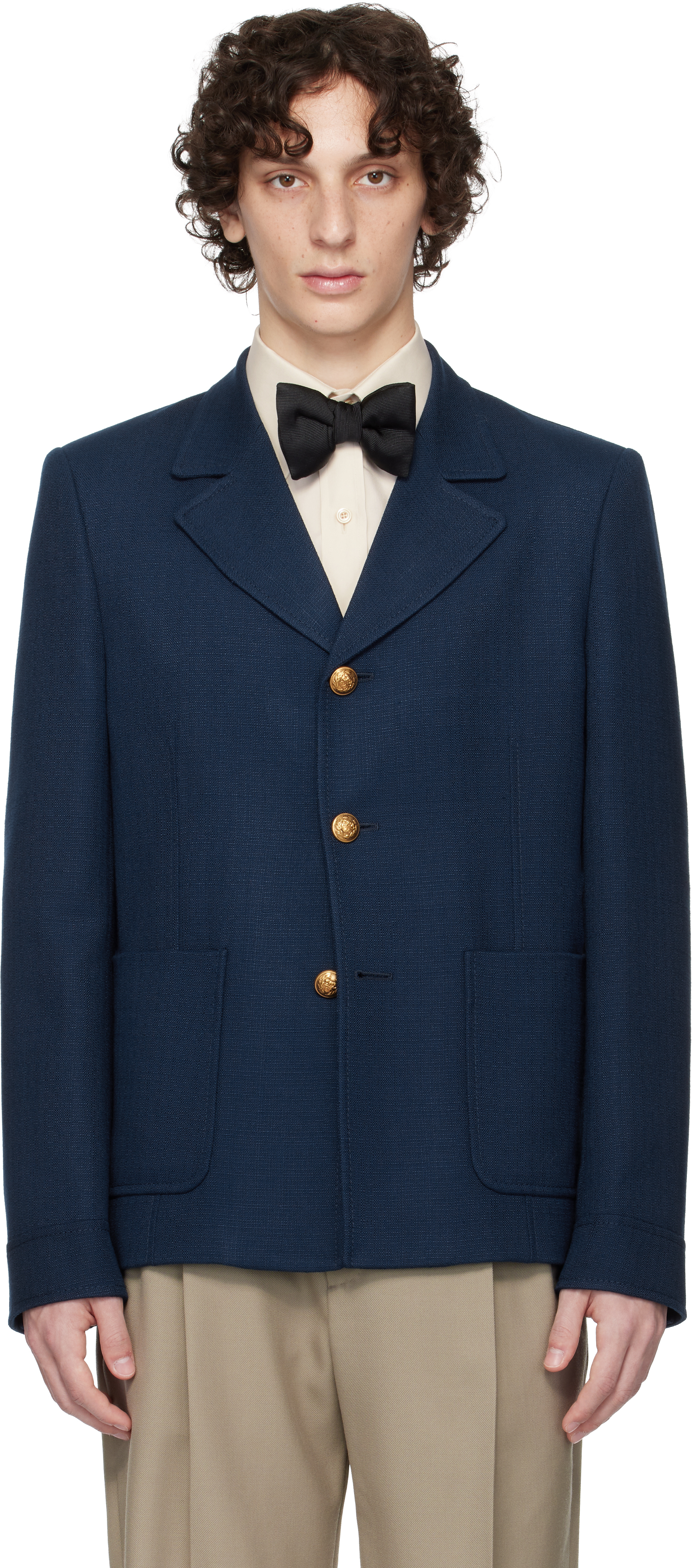 Navy Viscose Canvas Slim Fit Blazer