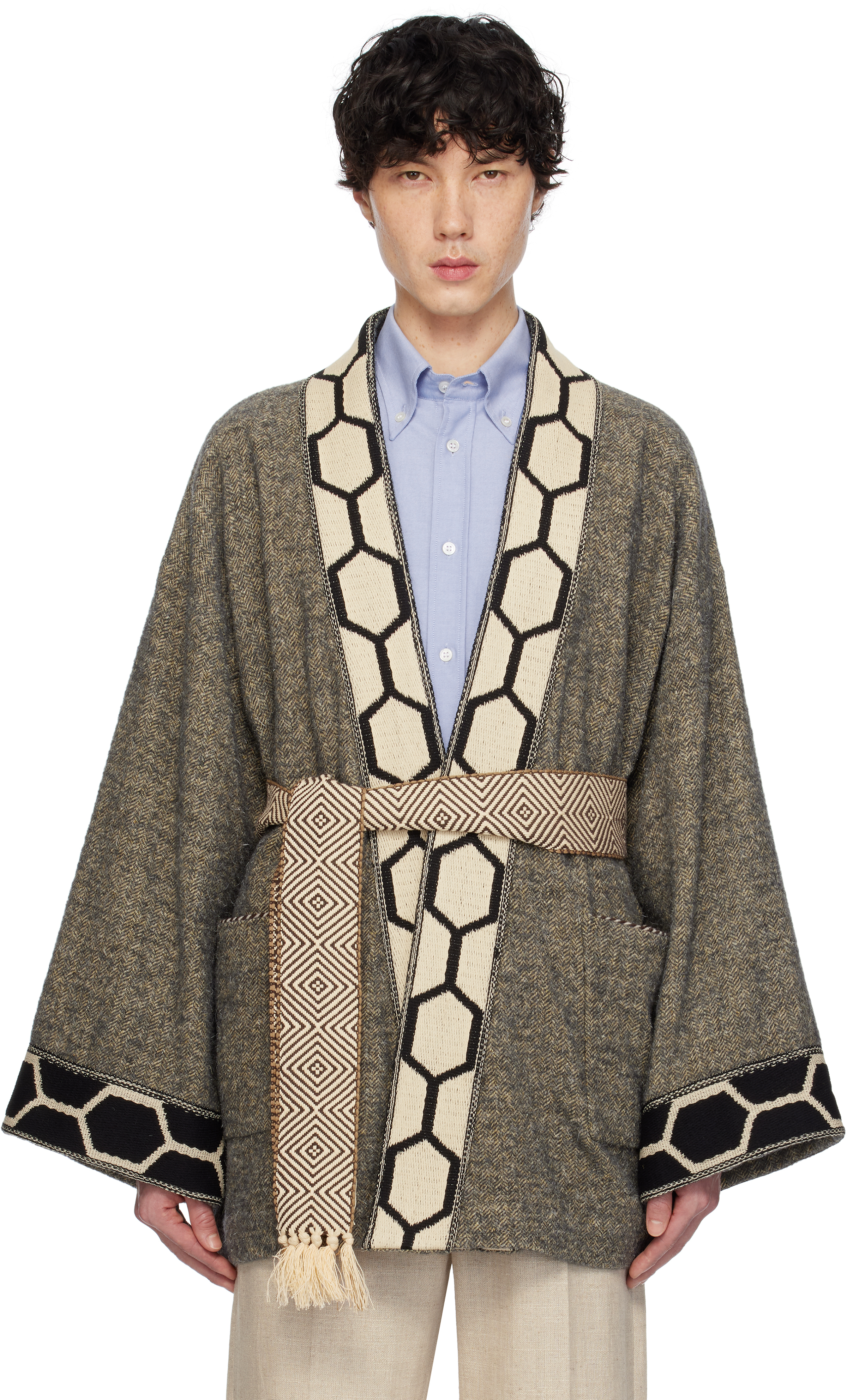 Brown & Beige Tweed Embroideries Cardigan