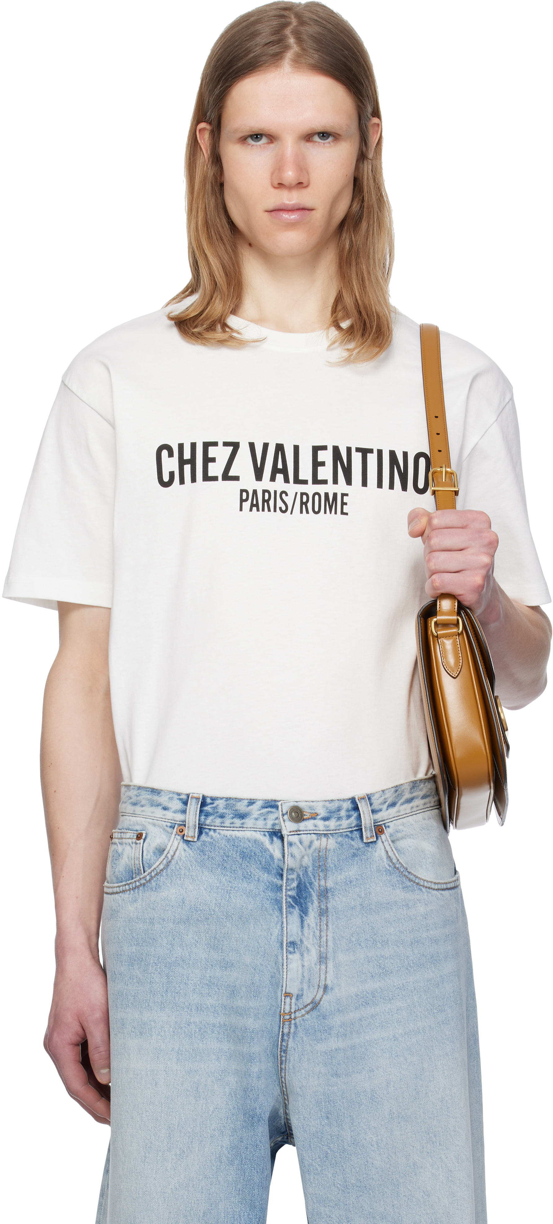 ヴァレンティノ Chez Tシャツ ホワイト Valentino: ホワイト 'Chez Valentino' プリントTシャツ