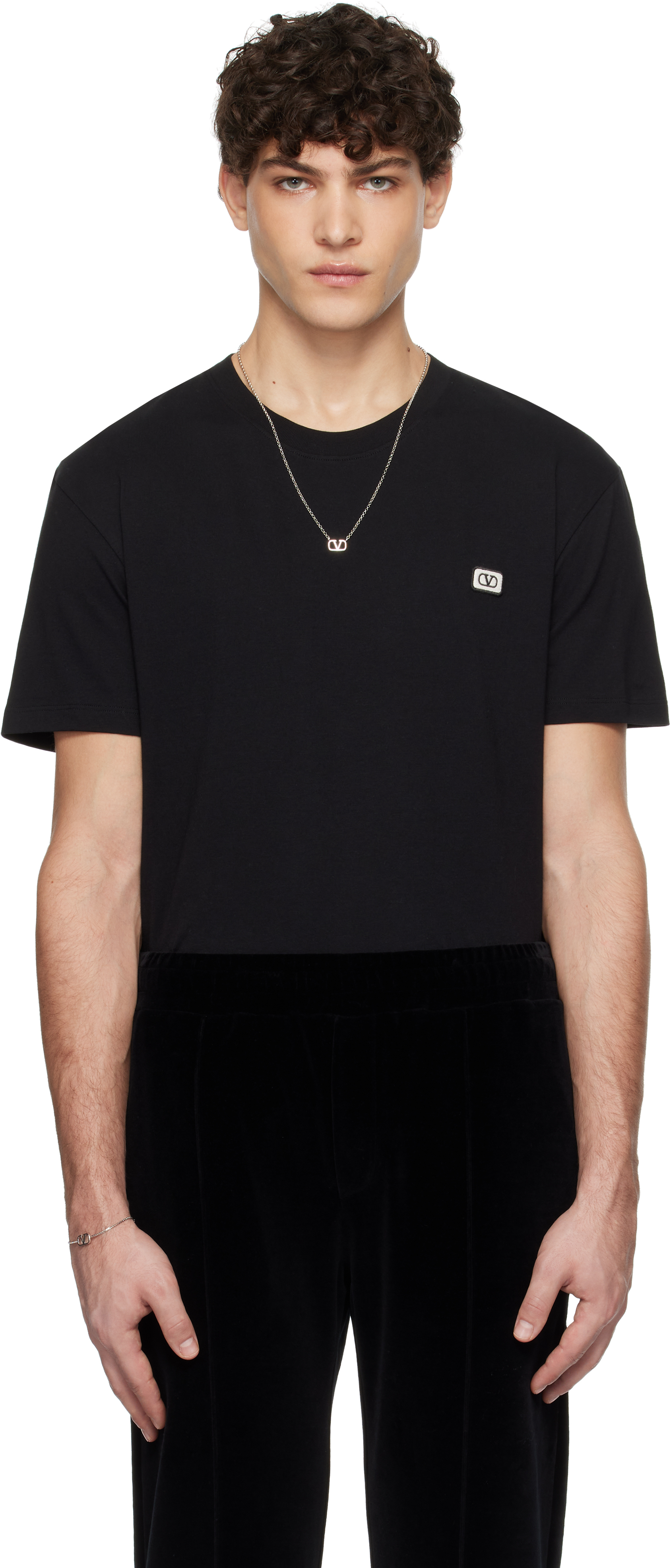 Black Cotton VLogo Patch T-shirt