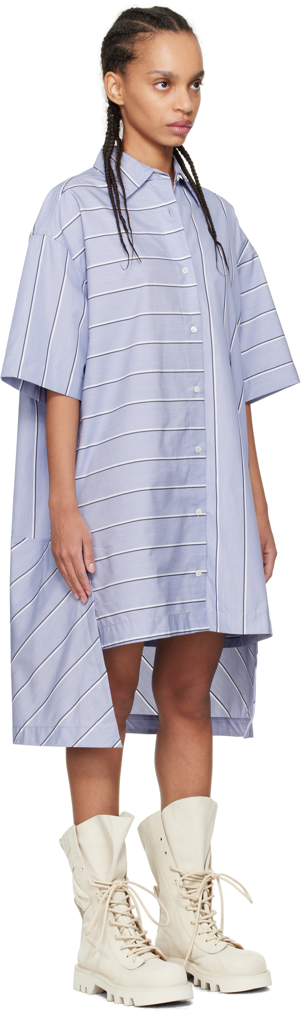 Jw Anderson J. W. Anderson Patchwork Cotton Shirt Dress With Asymmetric Hem In 803 Glacier Blue