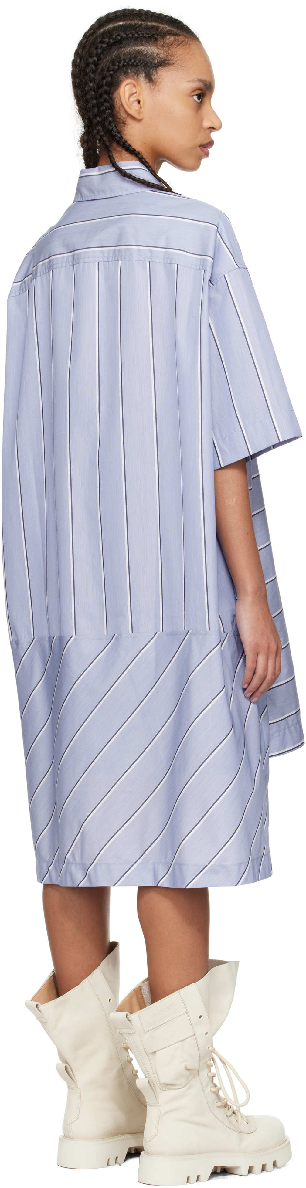 Jw Anderson J. W. Anderson Patchwork Cotton Shirt Dress With Asymmetric Hem In 803 Glacier Blue