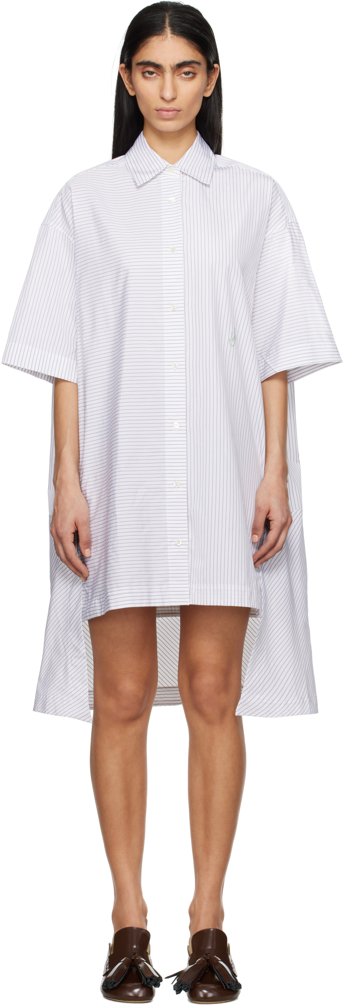 White Stepped Hem Shirt Midi Dress