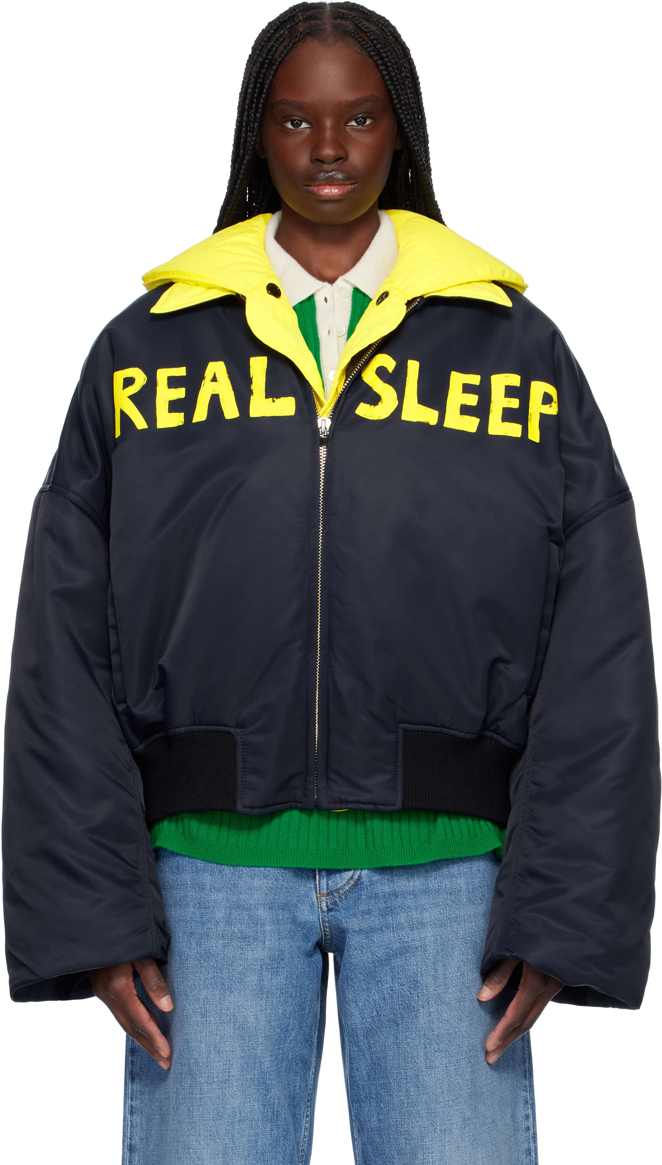 Jw Anderson Navy & Yellow 'real Sleep' Bomber Jacket Set In 877