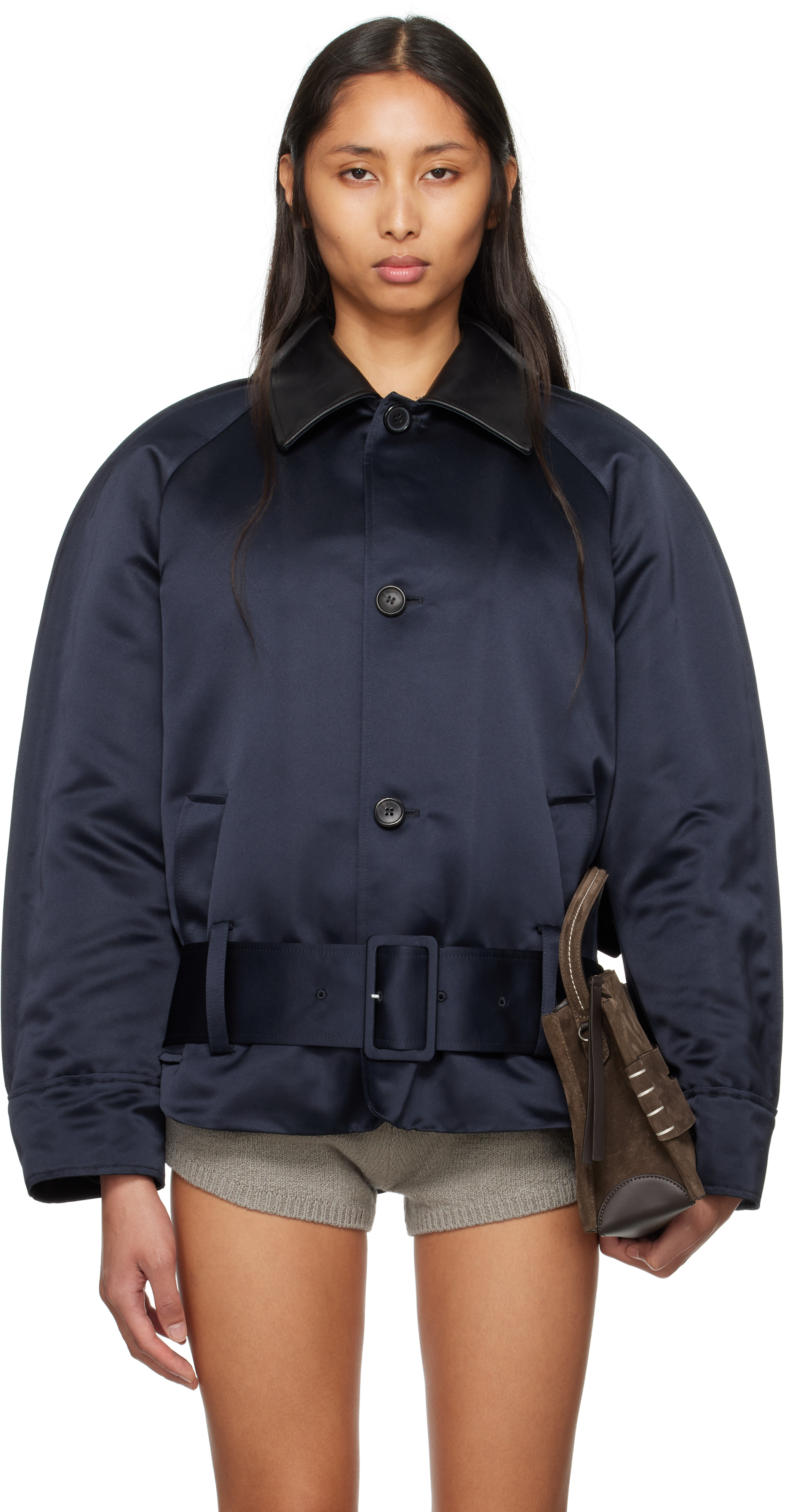 Navy Rounded Blouson Bomber Jacket