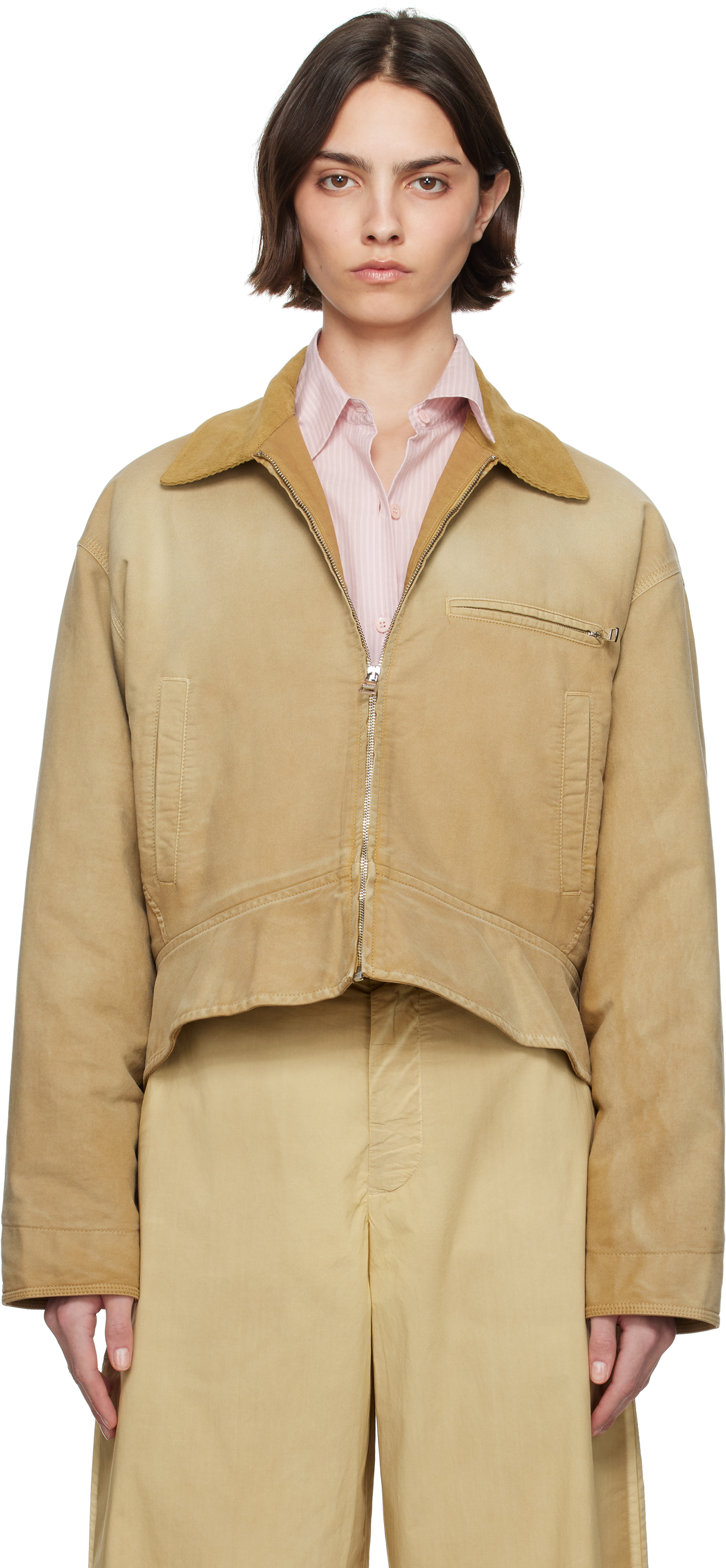 Beige Curved Hem Workwear Jacket