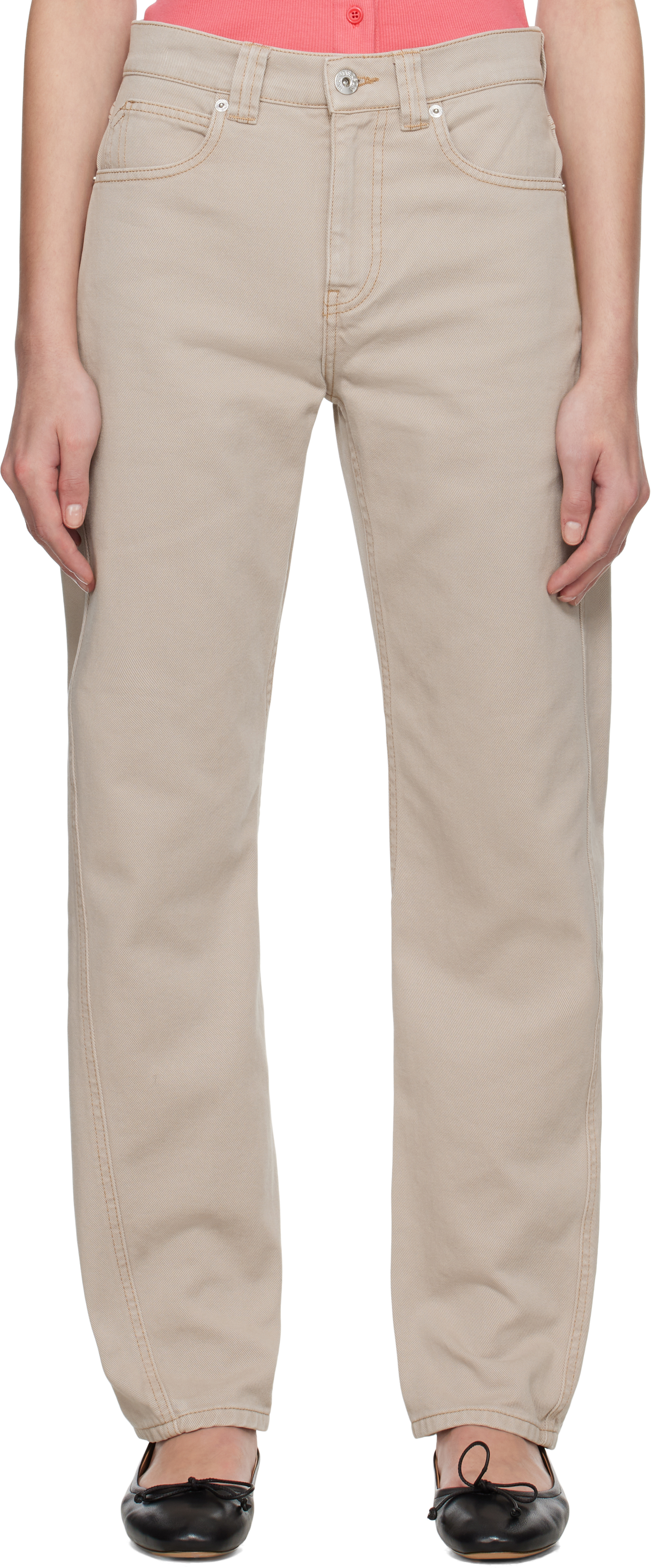 Taupe Twisted Slim Leg Denim Jeans