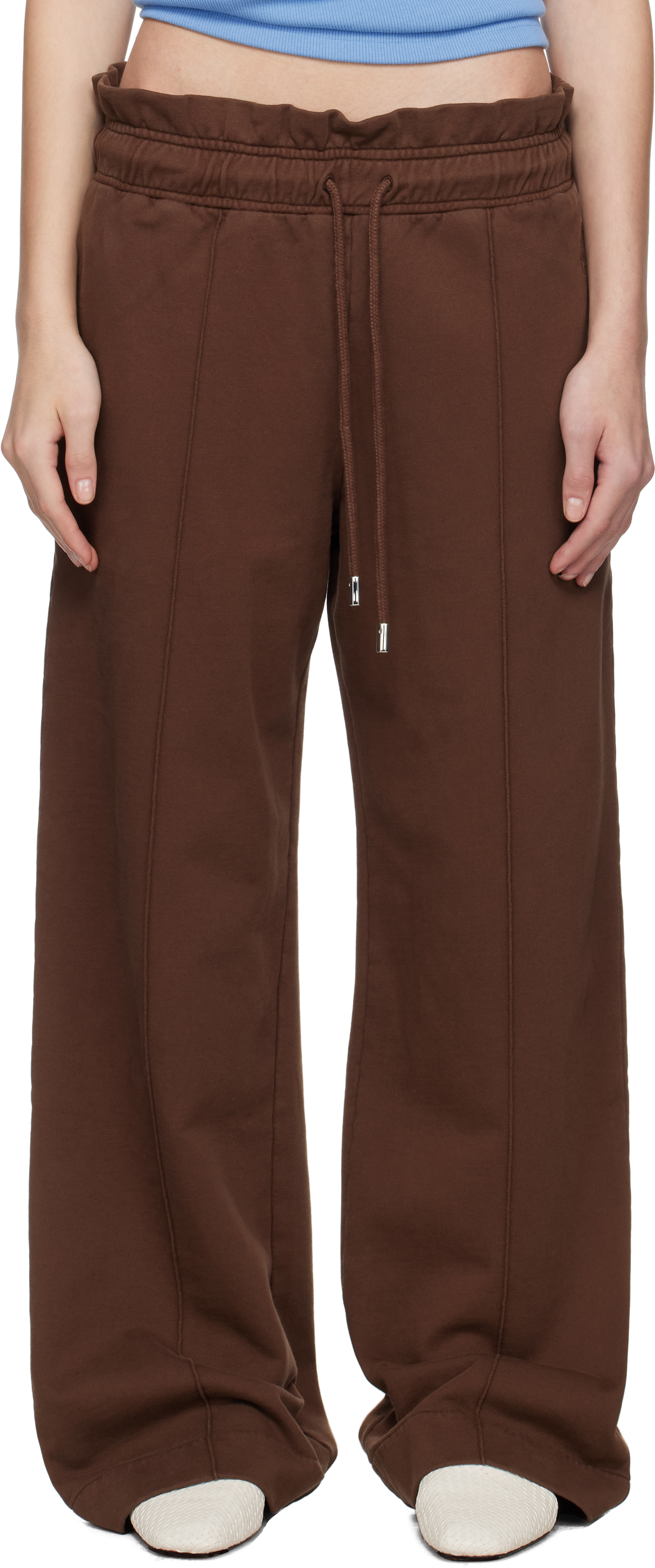 Brown Gathered Waist Track Pants