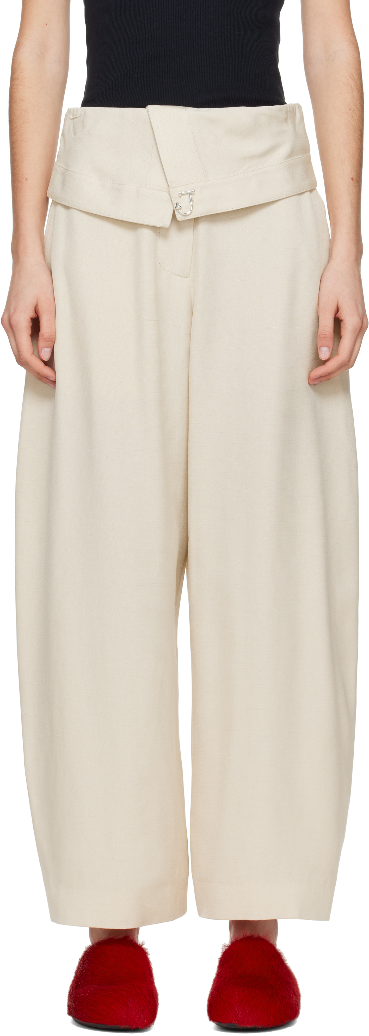 Beige Fold-Over Trousers