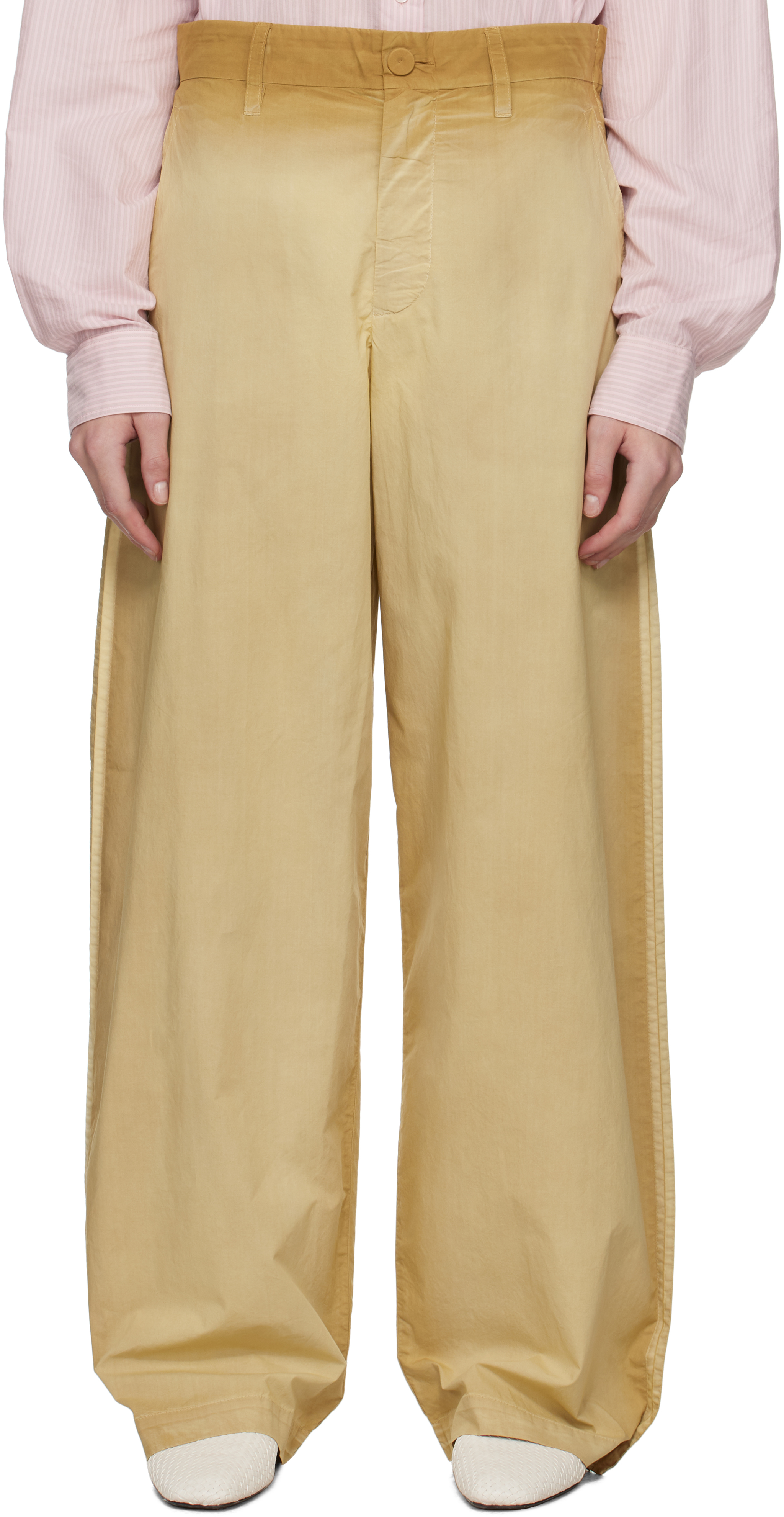 Beige Pinch Seam Garment Dye Trousers