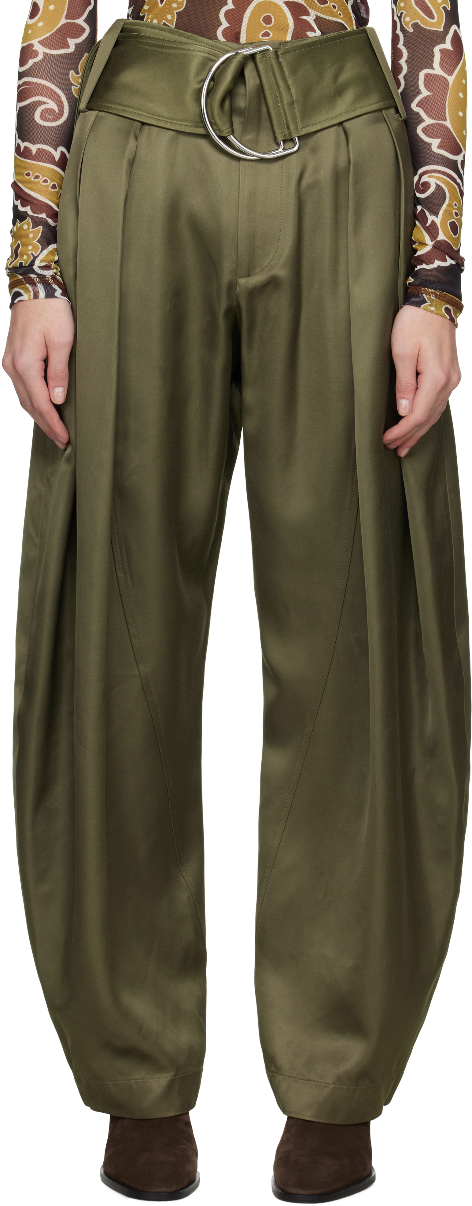 Khaki Pleated D-Ring Trousers