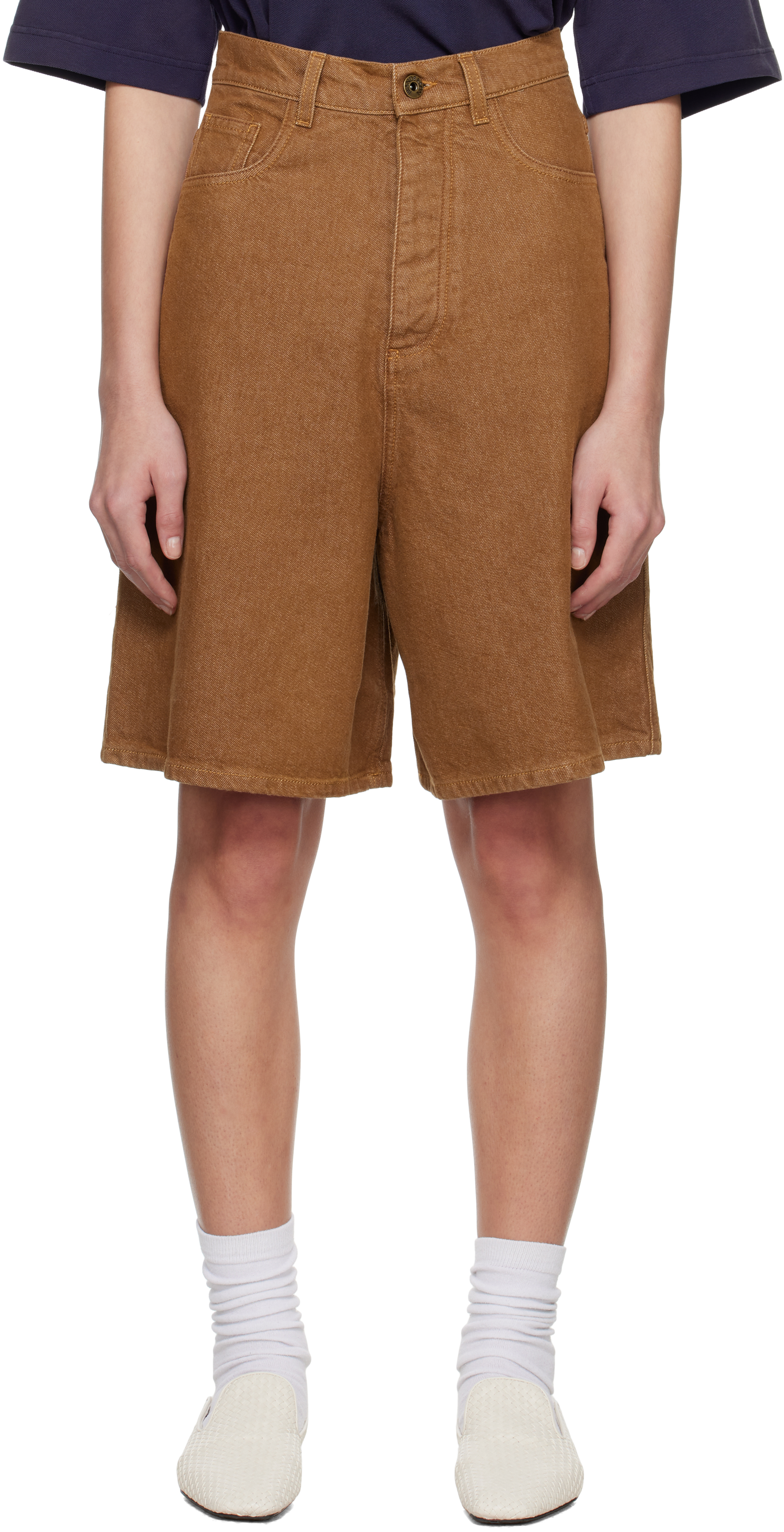 Brown Aged Denim Shorts