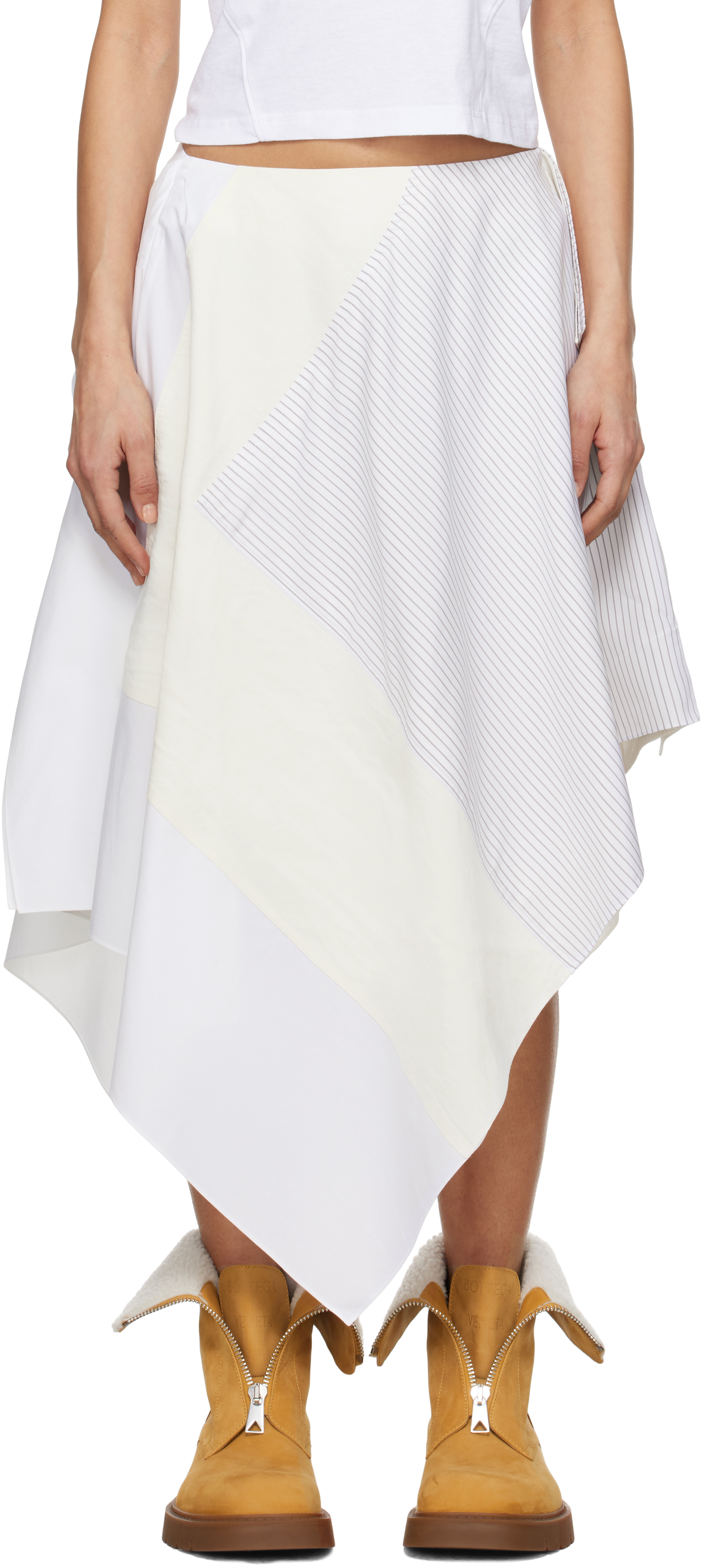 Off-White Asymmetric Patchwork Midi Skirt