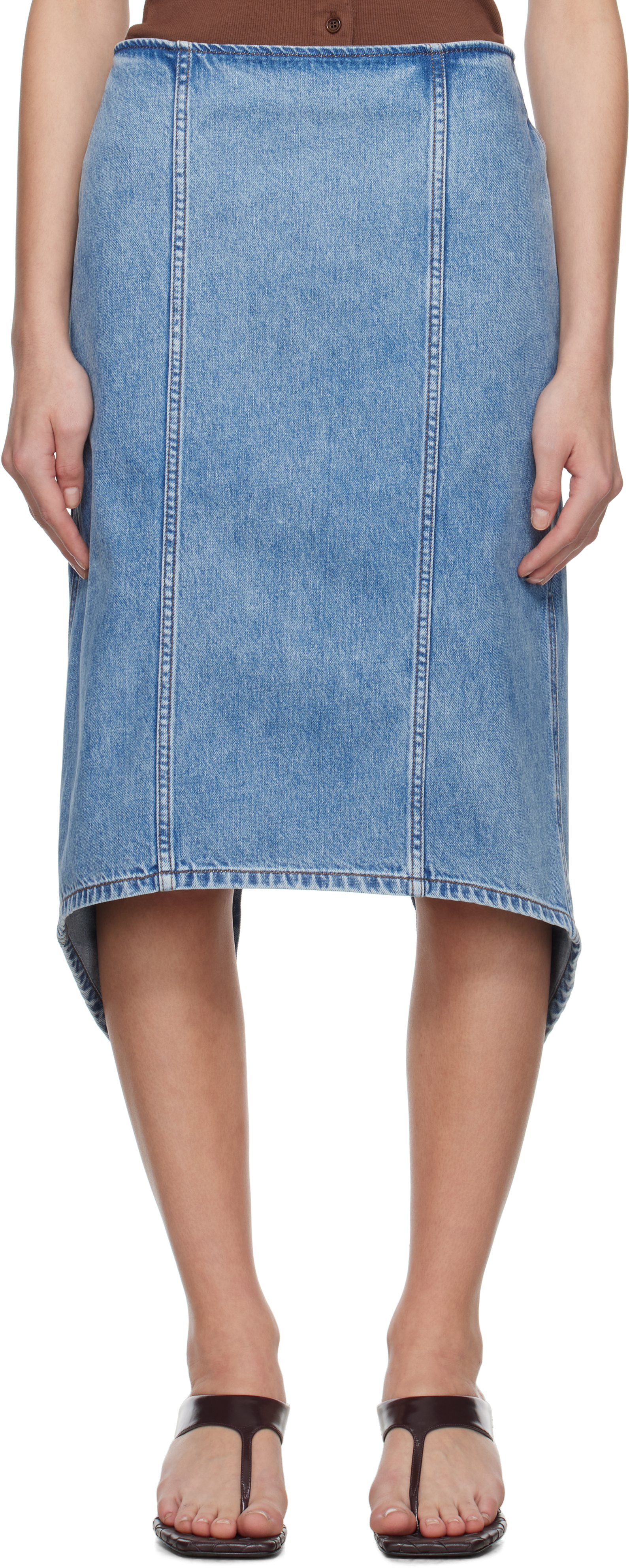 Blue Layered Denim Midi Skirt