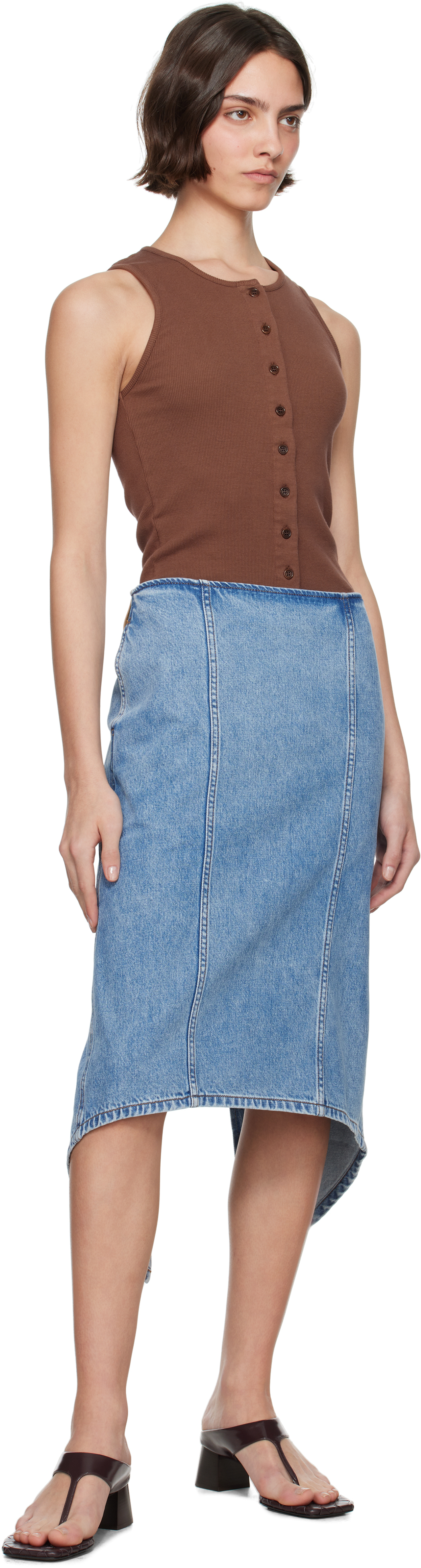 Jw Anderson Women Light Blue Cotton Denim Layered Midi Skirt In 804 Light Blue